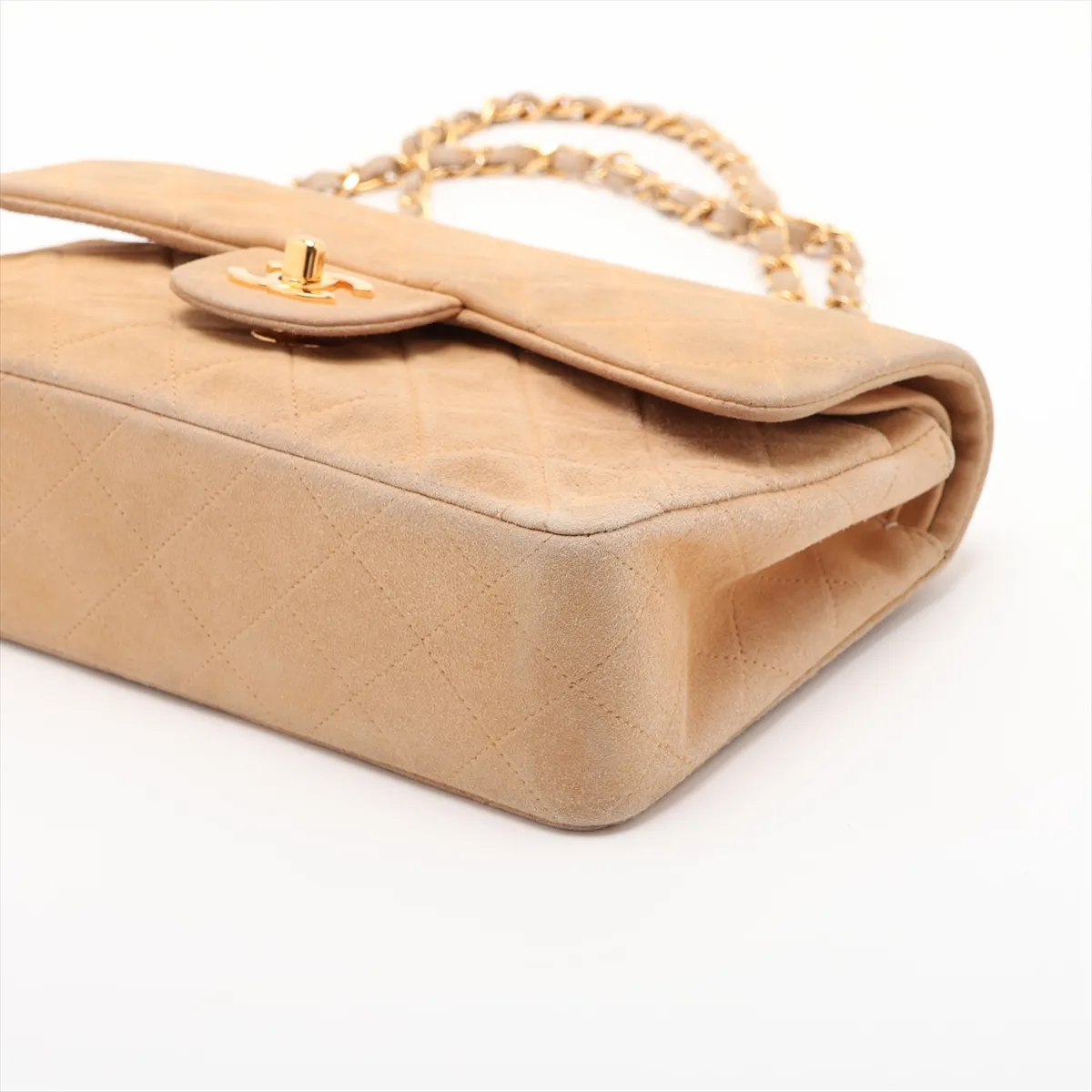 Matelassé 23 Small Suede Double Flap Double Chain Bag, Beige, Gold Hardware, 2640798, Series 2, A01113 — view 3