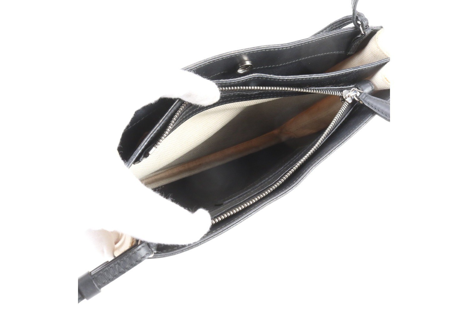 Navy Leather and Canvas Shoulder Bag — view 8
