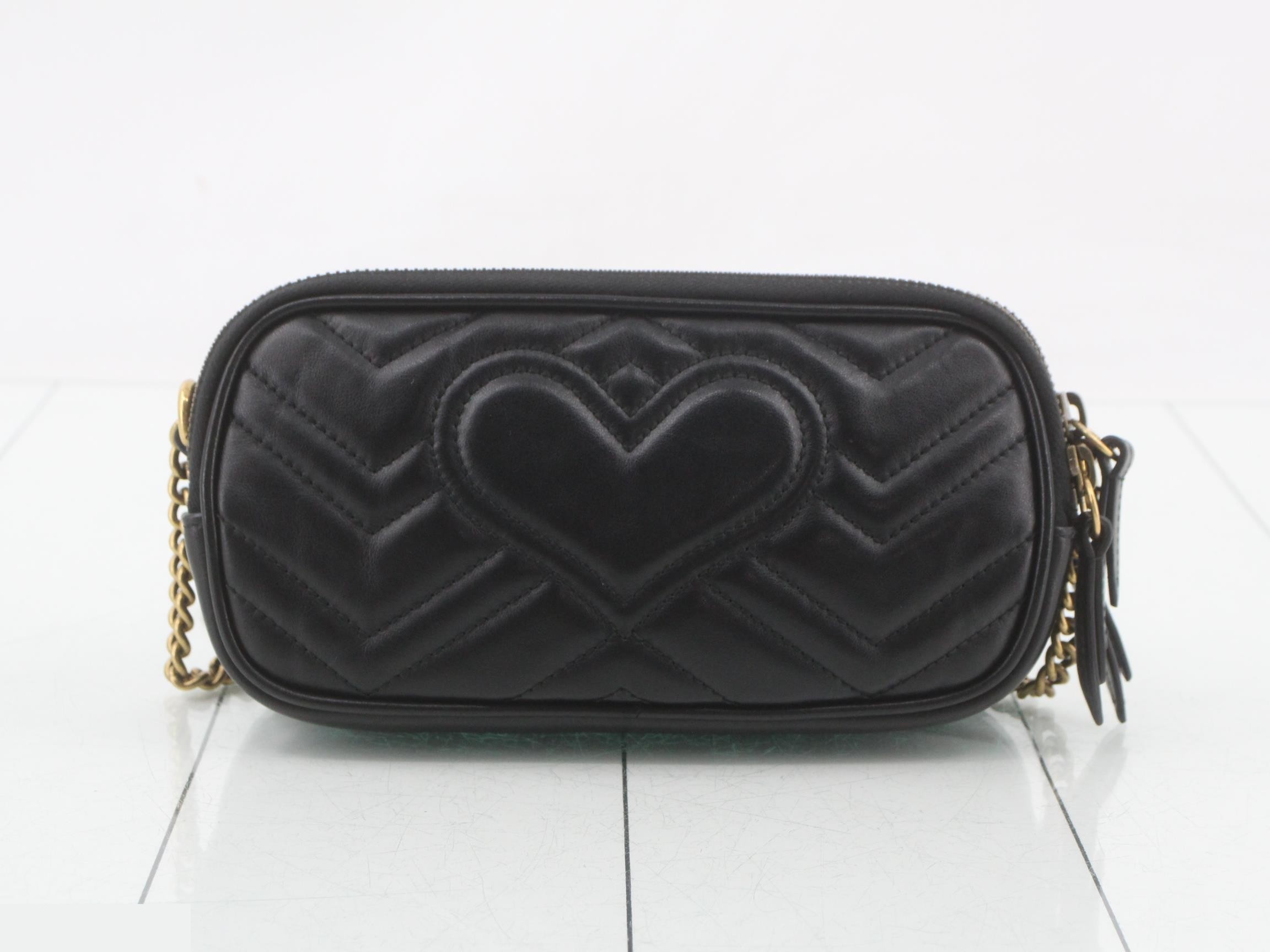 GG Marmont Leather Chain Shoulder Bag, Black — view 2