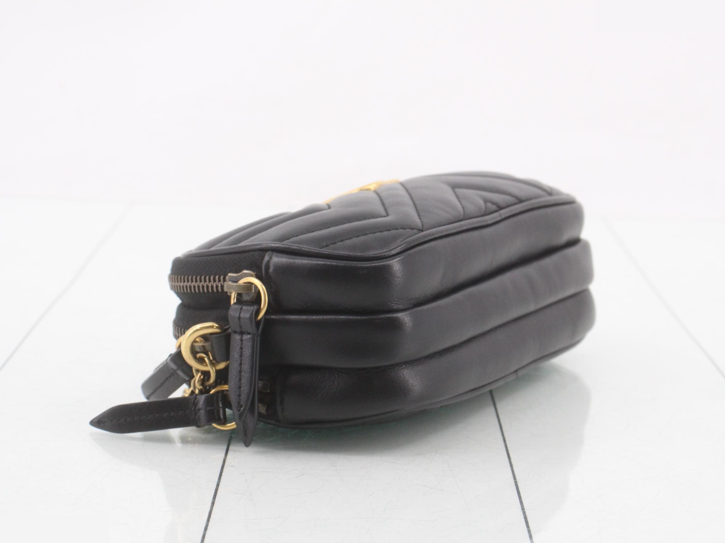 GG Marmont Leather Chain Shoulder Bag, Black — view 5