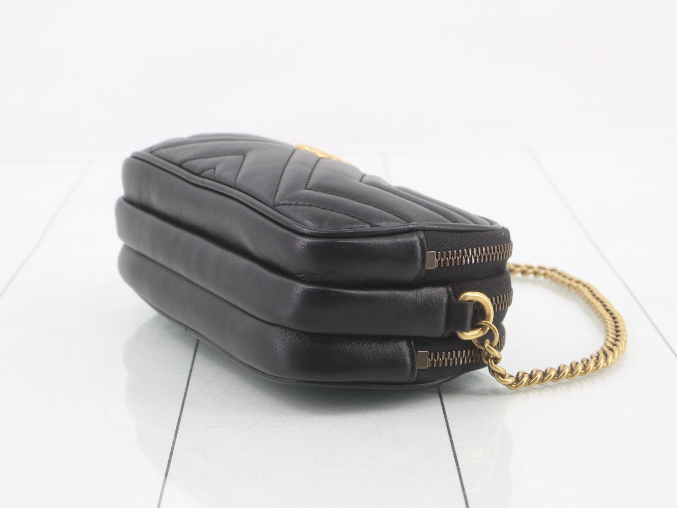 GG Marmont Leather Chain Shoulder Bag, Black — view 6