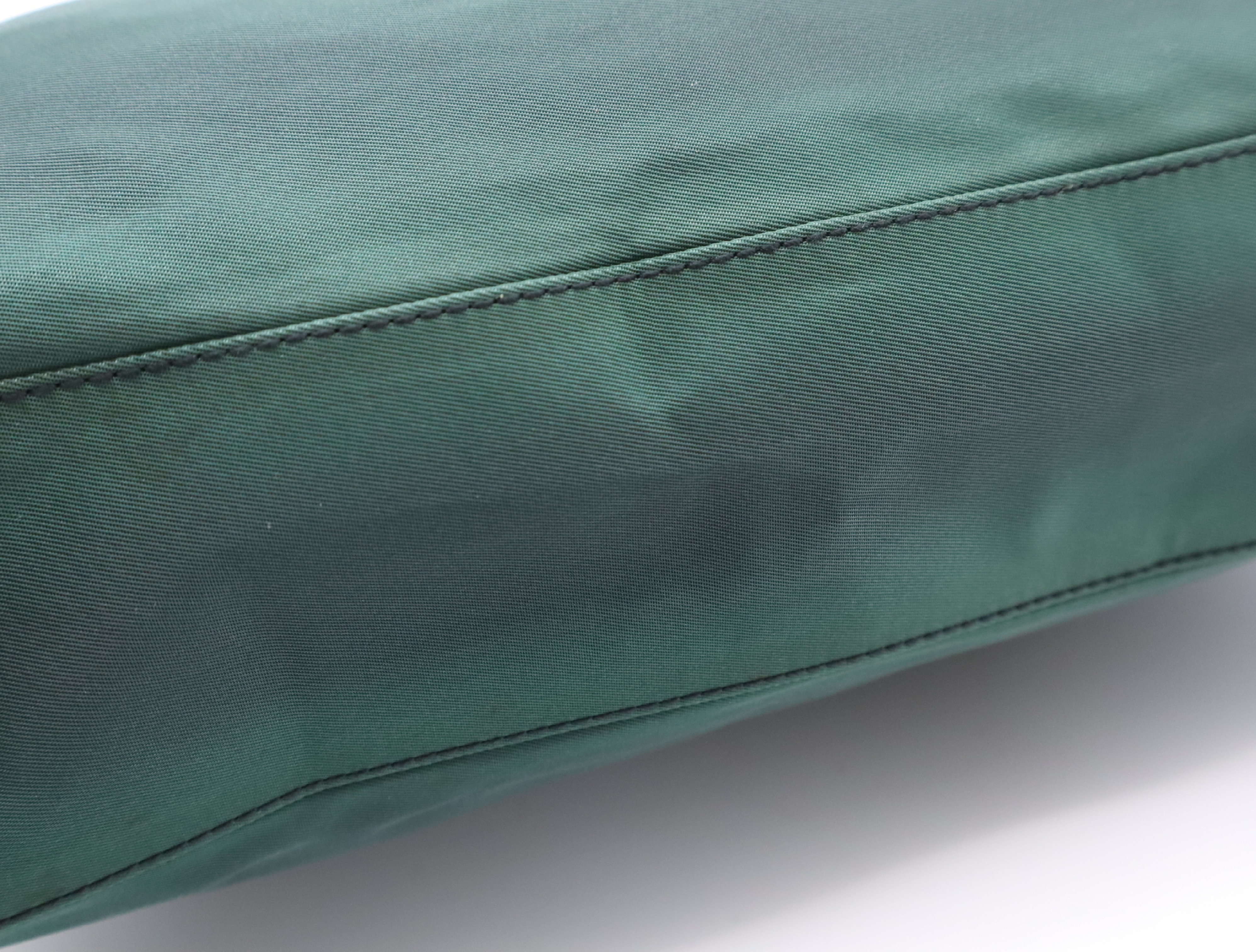 Tessuto Nylon One-Shoulder Bag with Metal Handle, Green, Silver Hardware — view 11