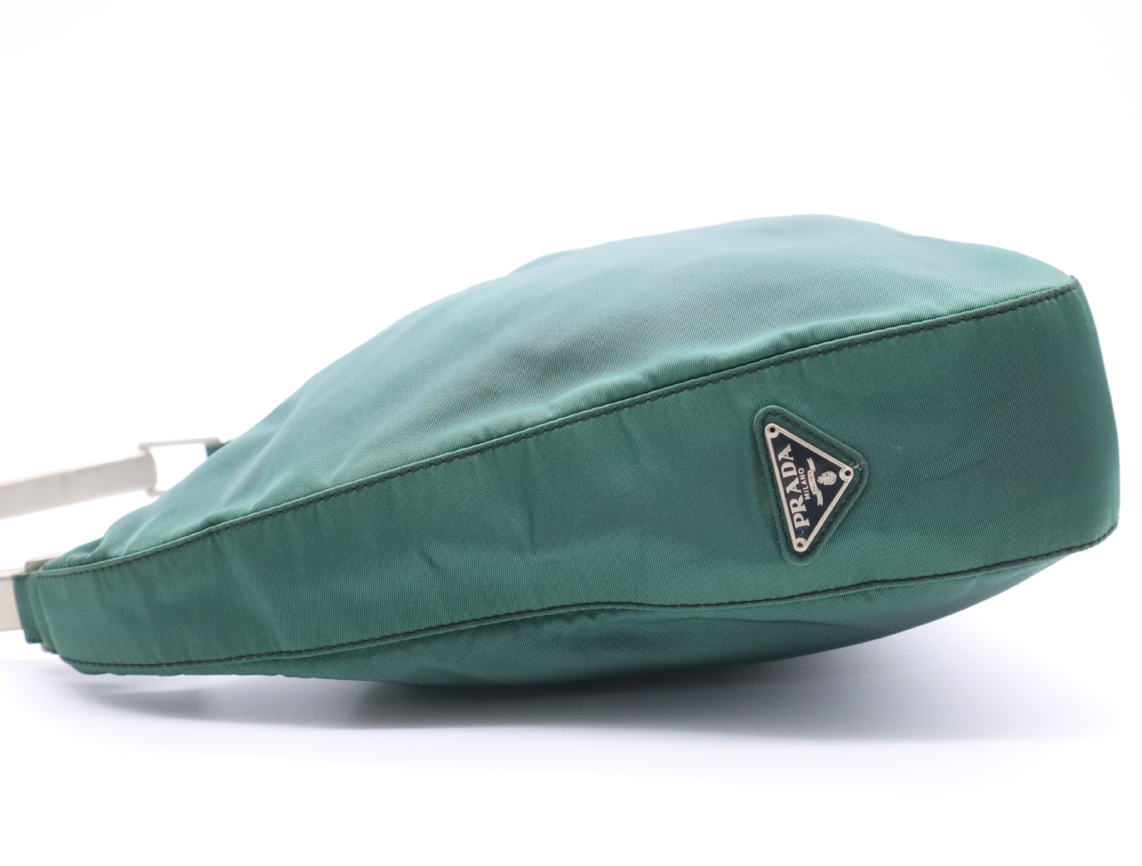 Tessuto Nylon One-Shoulder Bag with Metal Handle, Green, Silver Hardware — view 3