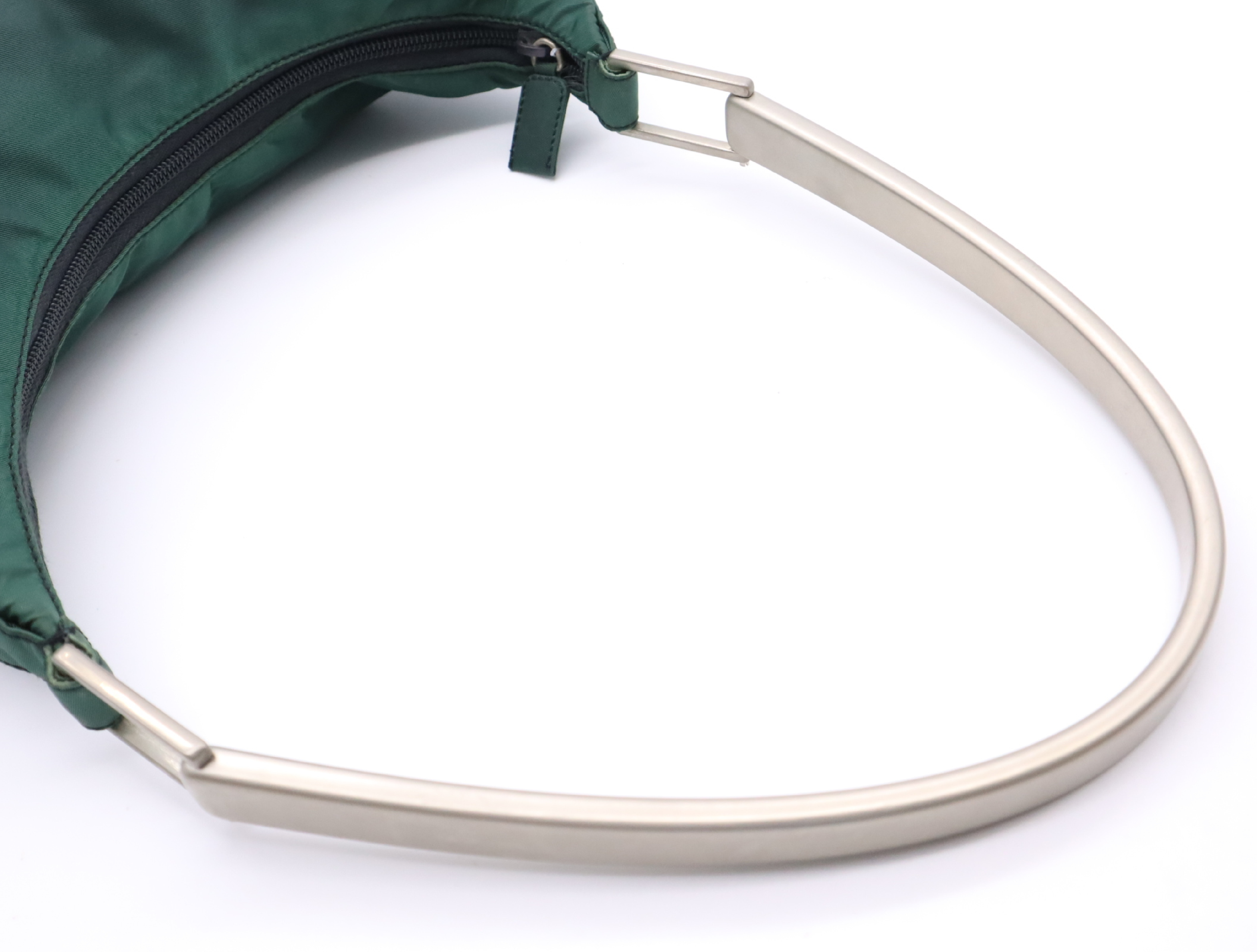 Tessuto Nylon One-Shoulder Bag with Metal Handle, Green, Silver Hardware — view 10