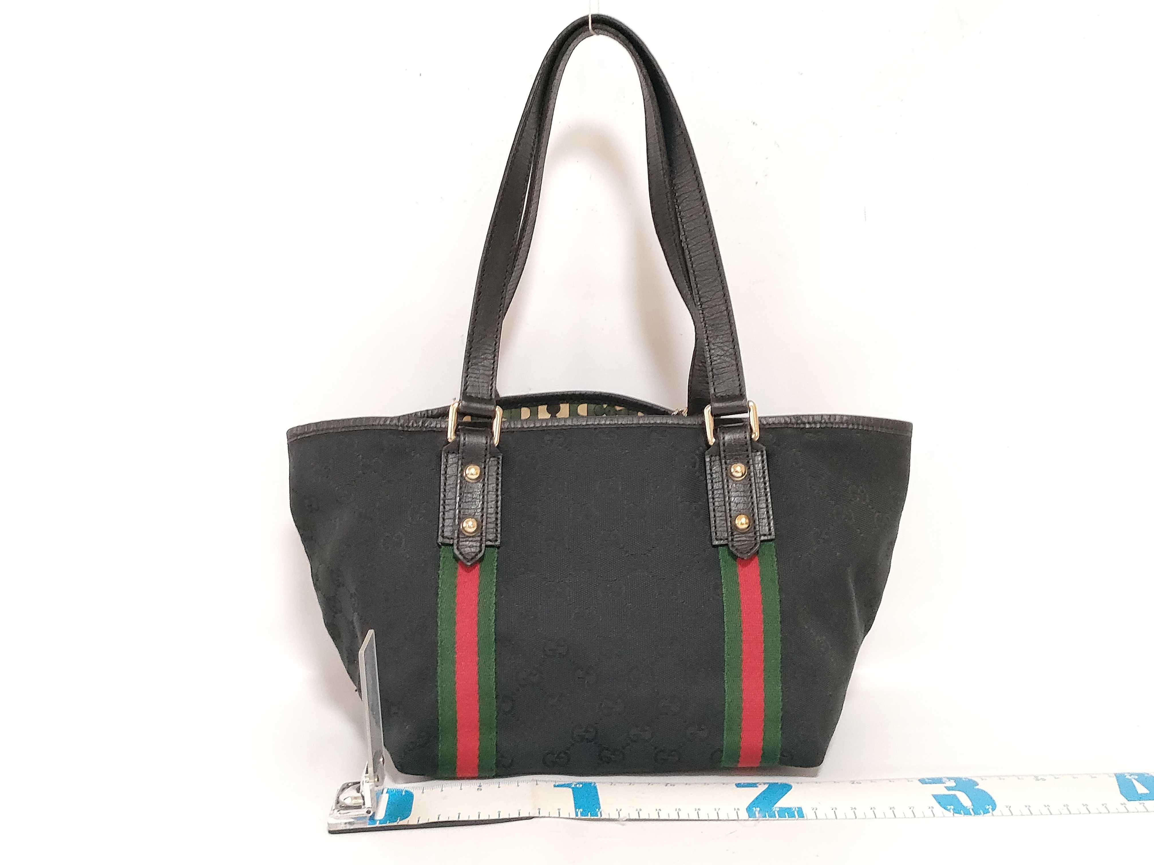 GG Canvas Tote Bag, Canvas Sherry Line, Black, Green, Red, Handbag — view 2