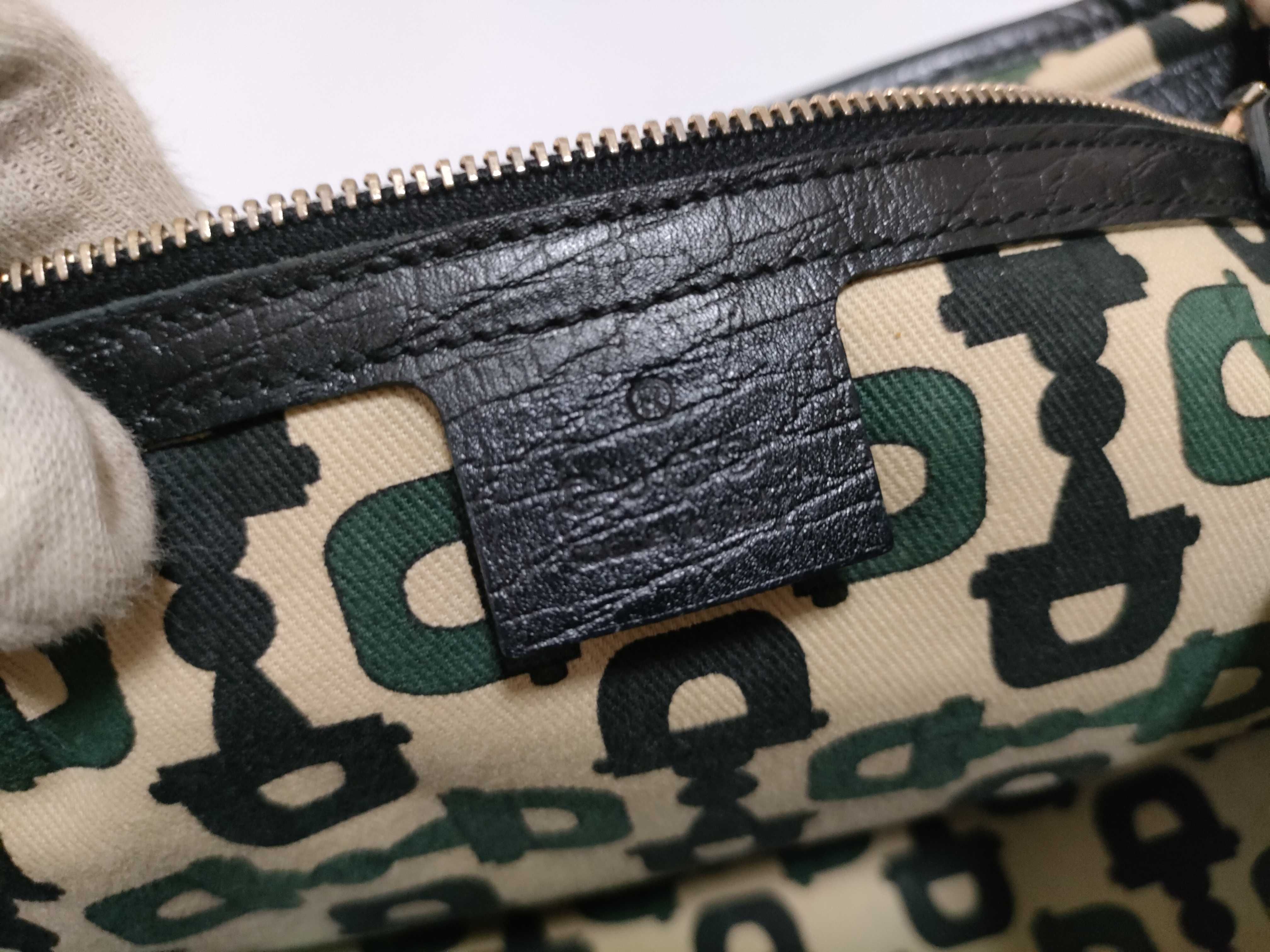 GG Canvas Tote Bag, Canvas Sherry Line, Black, Green, Red, Handbag — view 12