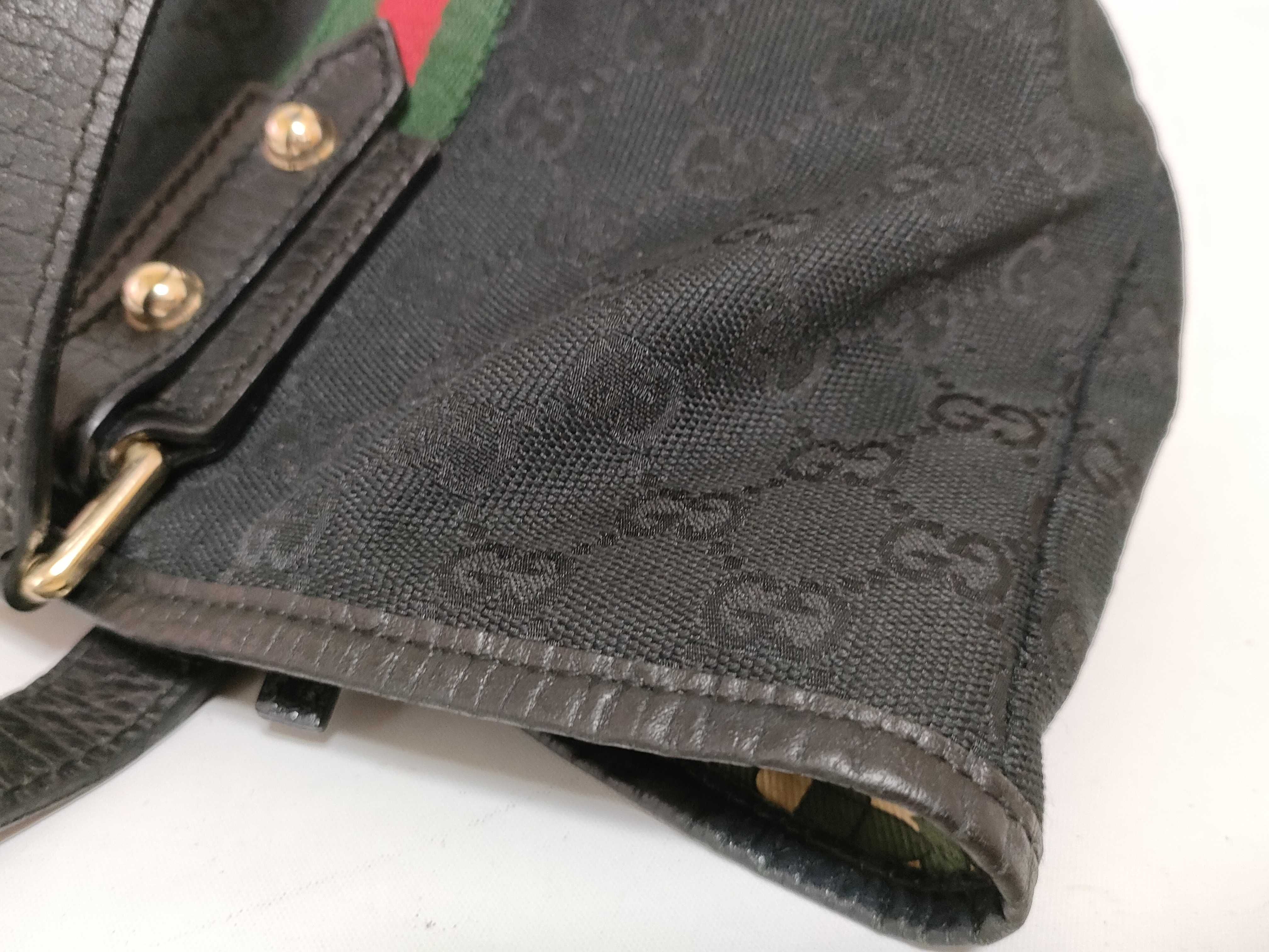 GG Canvas Tote Bag, Canvas Sherry Line, Black, Green, Red, Handbag — view 13