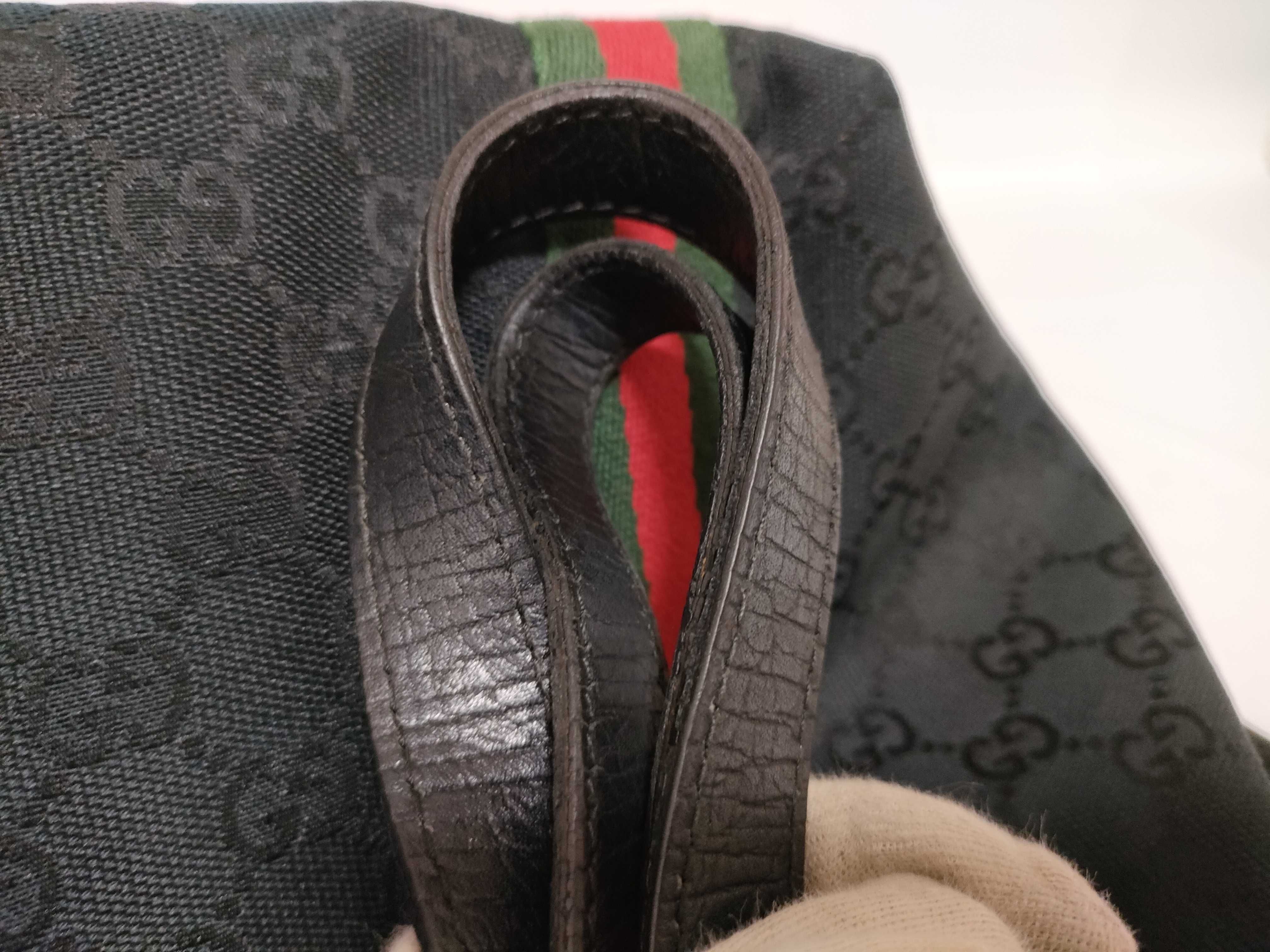 GG Canvas Tote Bag, Canvas Sherry Line, Black, Green, Red, Handbag — view 14