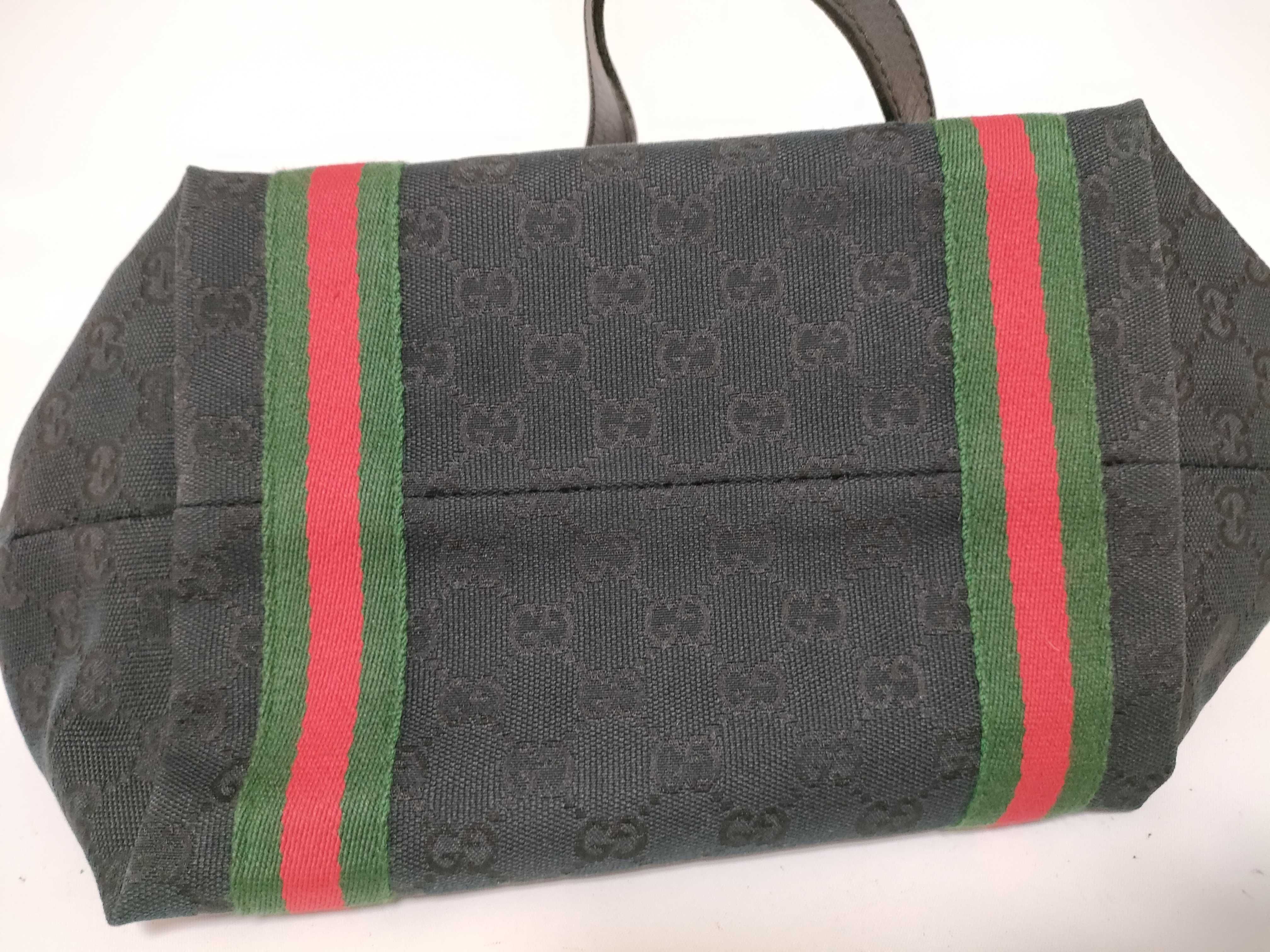 GG Canvas Tote Bag, Canvas Sherry Line, Black, Green, Red, Handbag — view 8