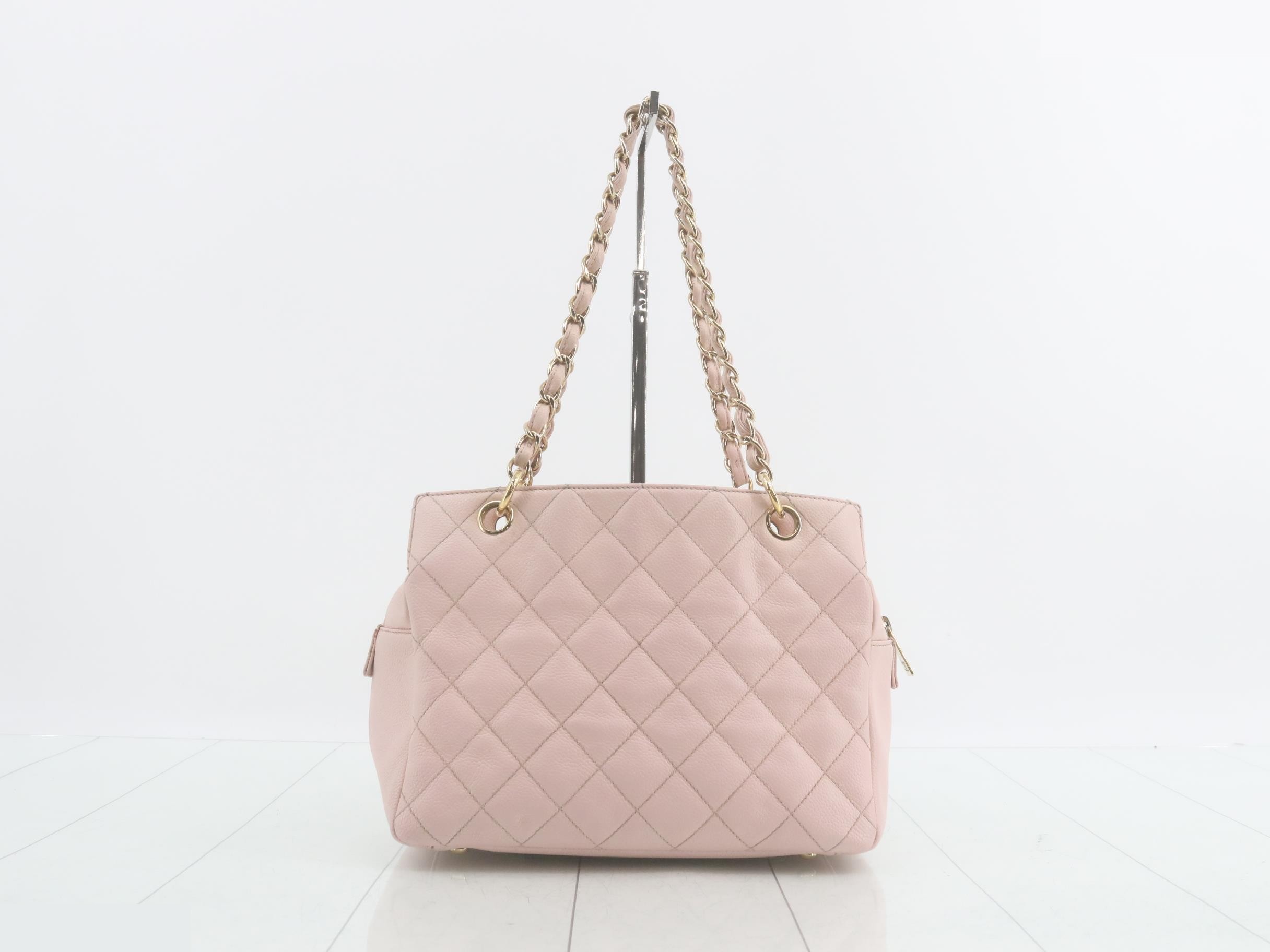 Matelassé Caviar Skin Chain Tote Bag, Pink, Series 7 — view 2