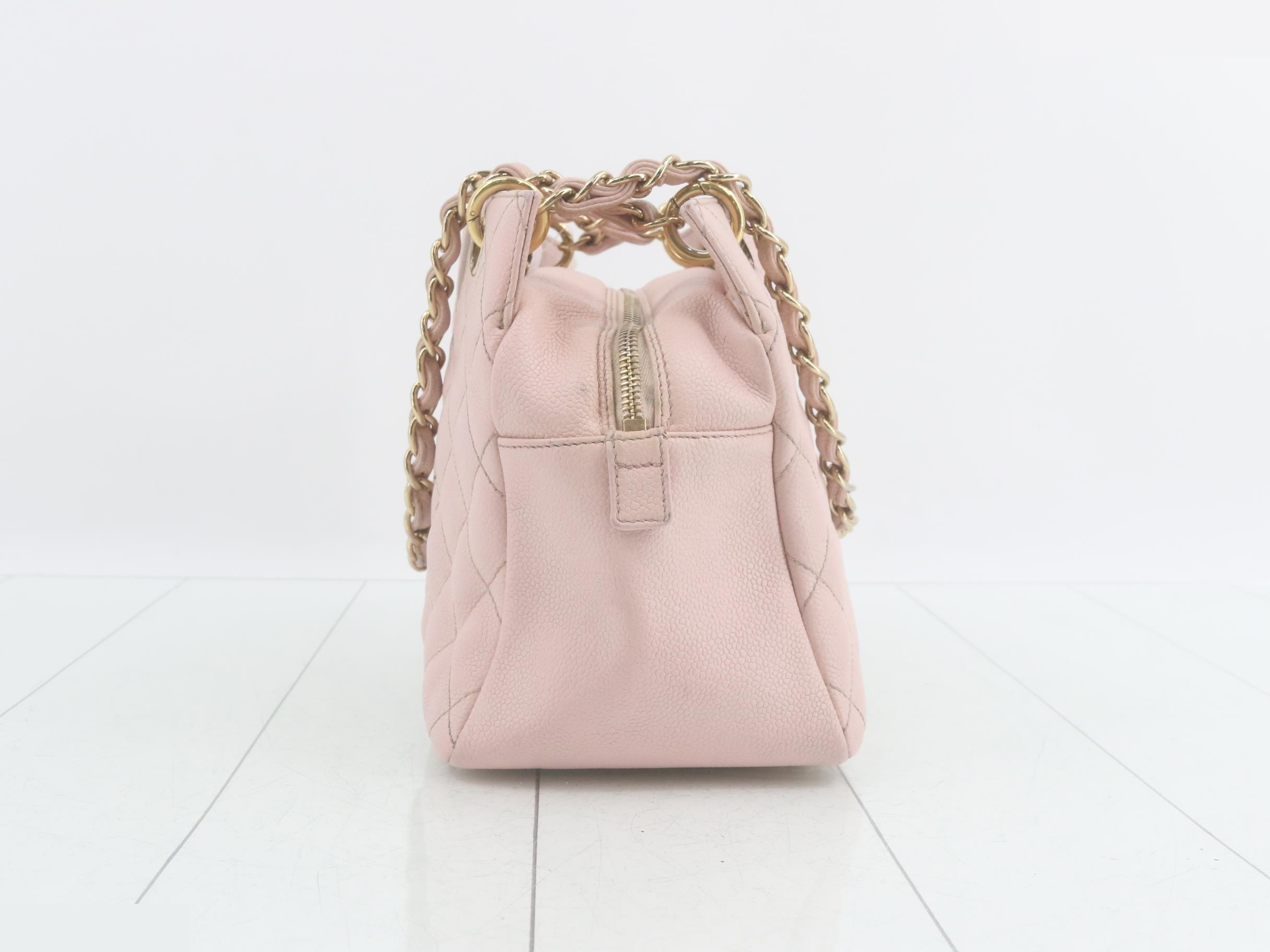 Matelassé Caviar Skin Chain Tote Bag, Pink, Series 7 — view 3