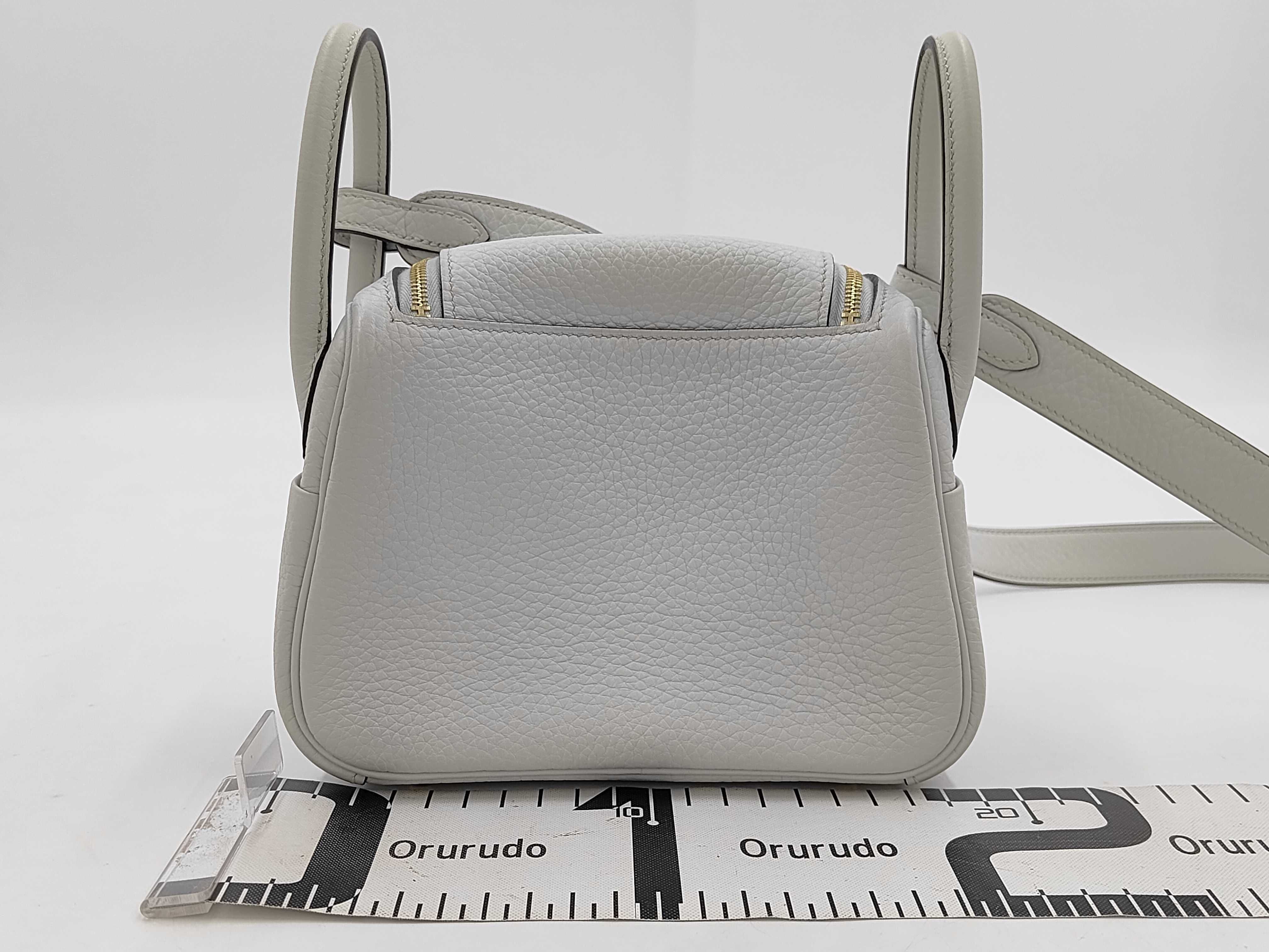 Lindy Mini Shoulder Bag in Taurillon Clemence Leather, Gris Perle, with Dust Bag — view 2