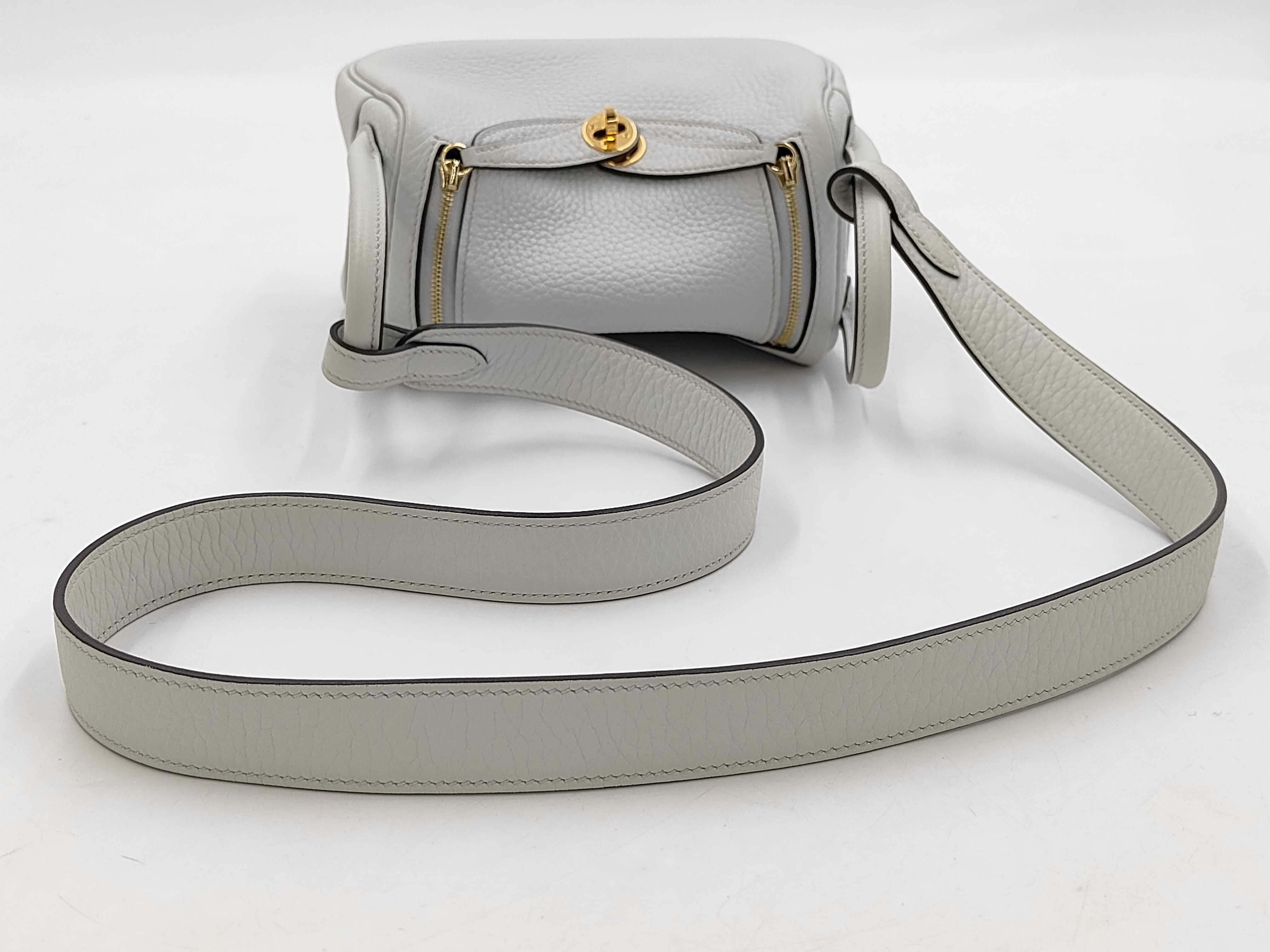 Lindy Mini Shoulder Bag in Taurillon Clemence Leather, Gris Perle, with Dust Bag — view 3