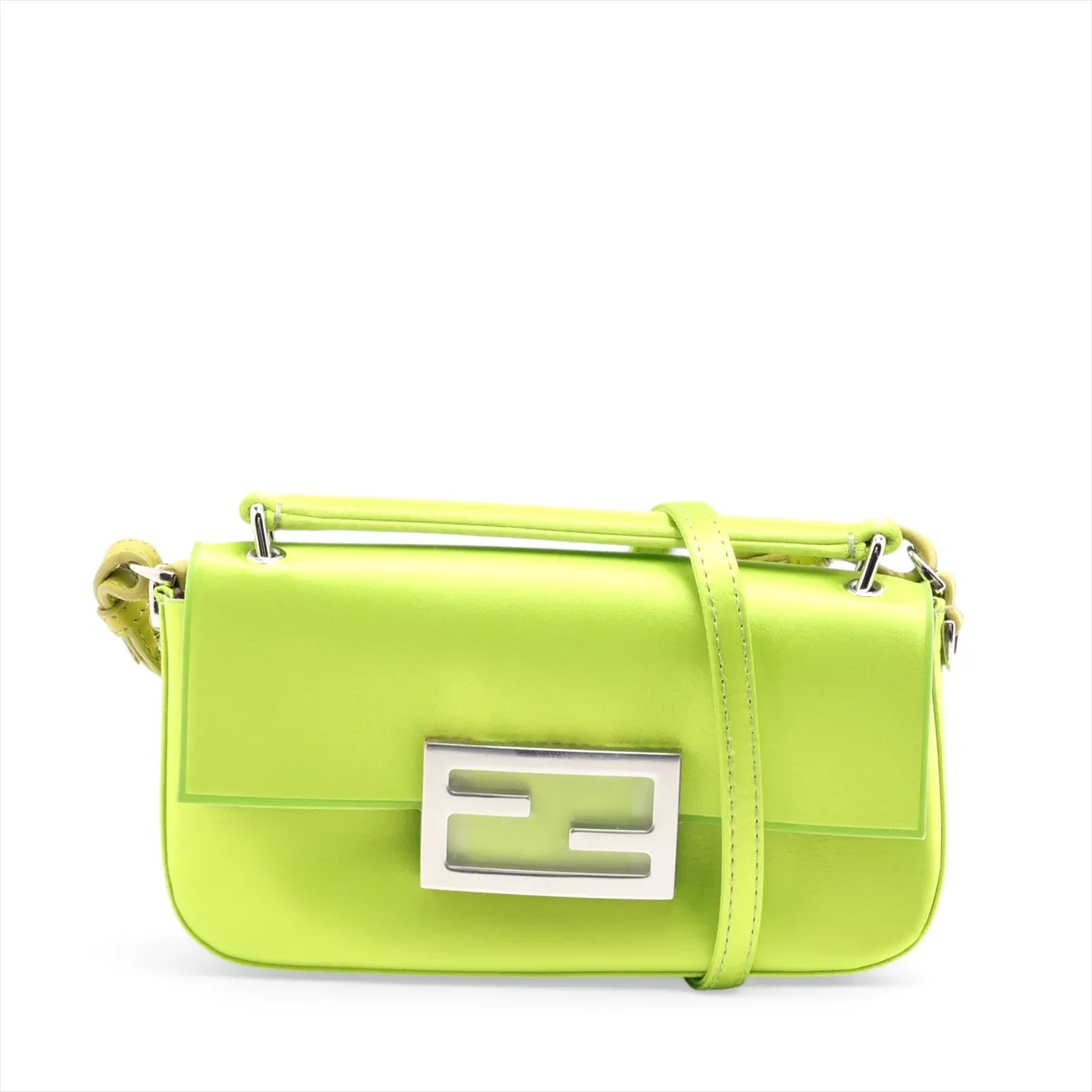 Bucket Satin x Leather 2-Way Shoulder Bag, Green 7AS142