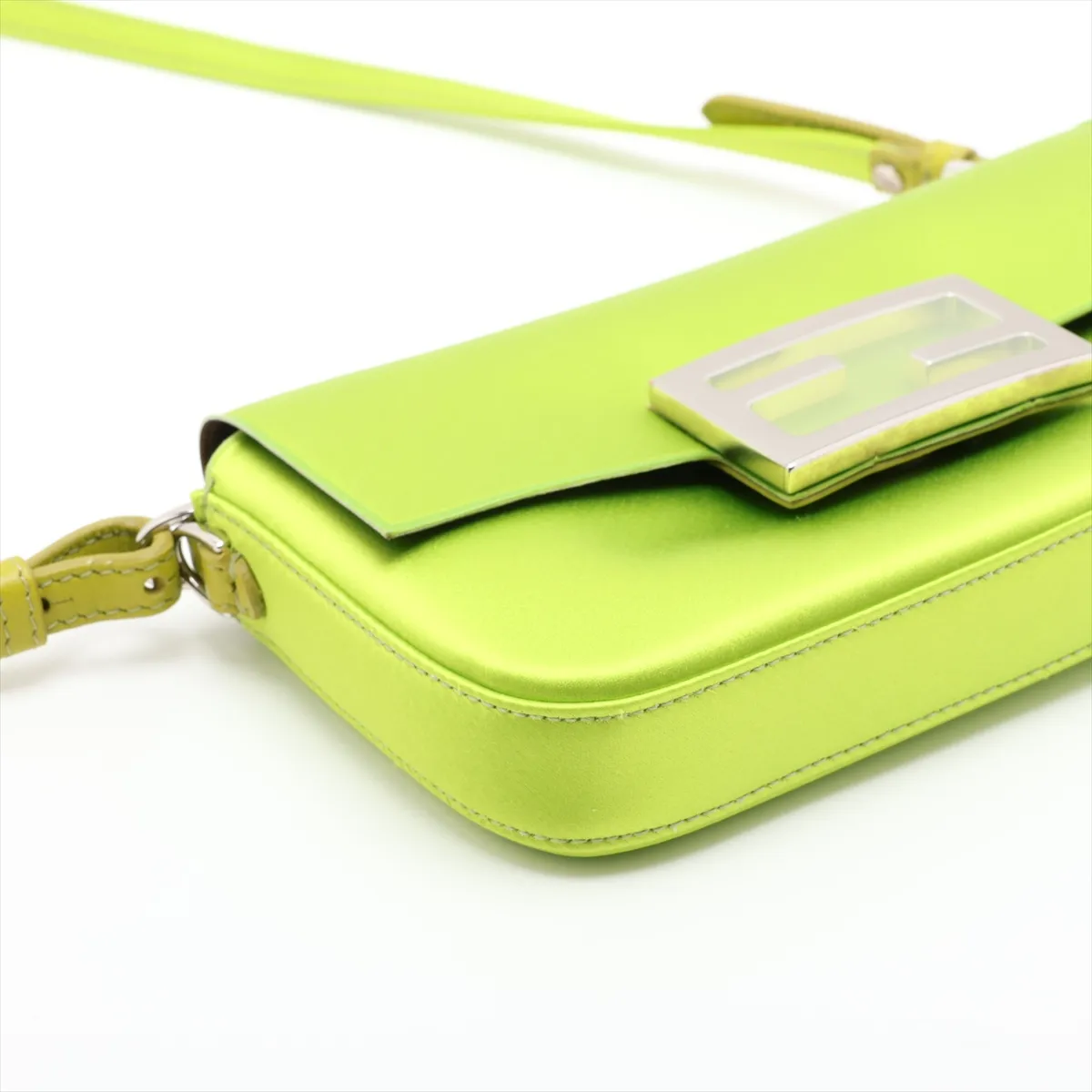 Bucket Satin x Leather 2-Way Shoulder Bag, Green 7AS142 — view 4