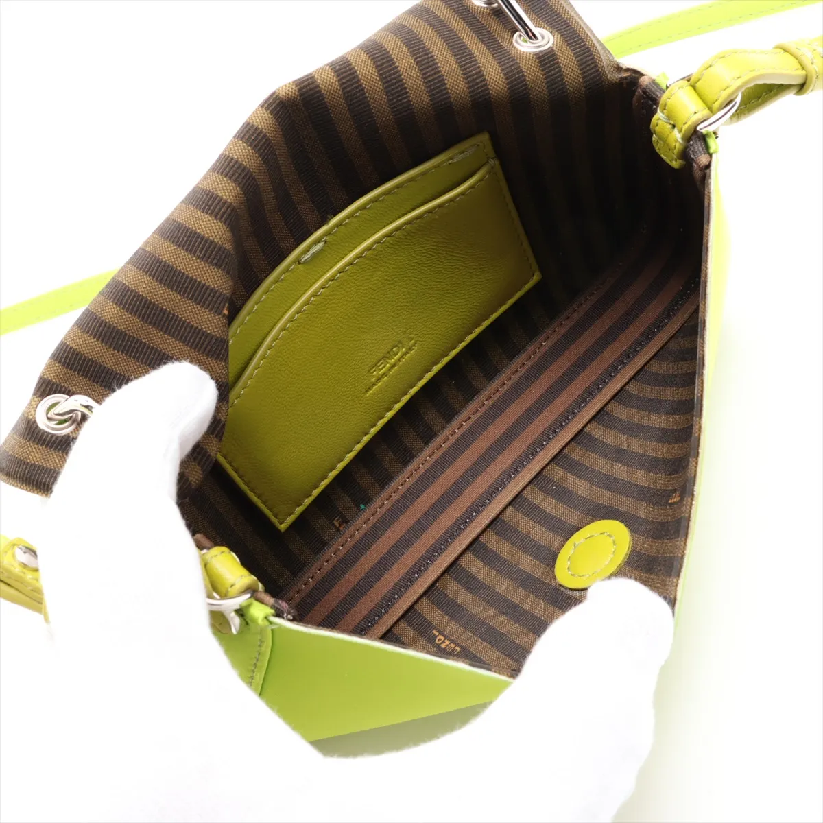 Bucket Satin x Leather 2-Way Shoulder Bag, Green 7AS142 — view 6