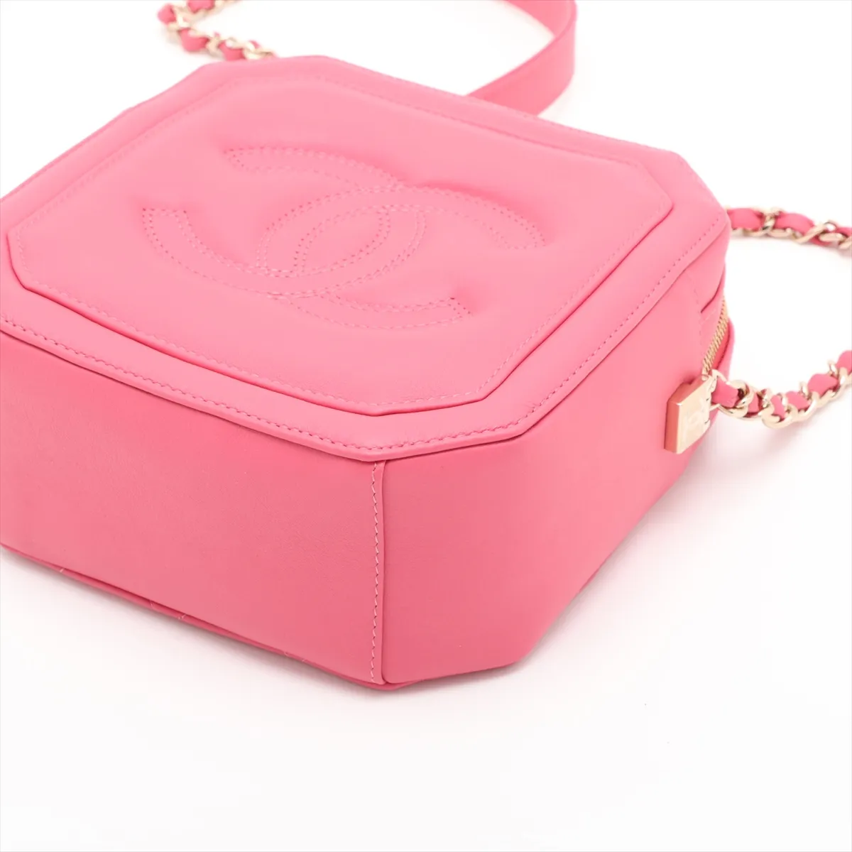 Coco Mark Lambskin Chain Shoulder Bag, Pink with Gold Hardware, AS1235 — view 3