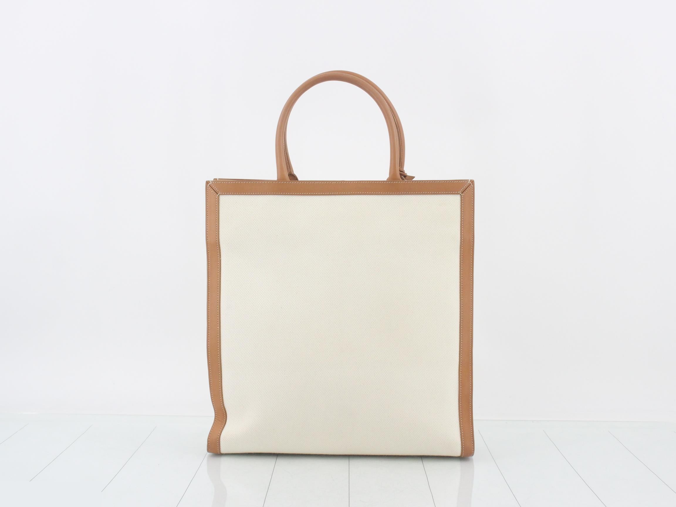 Vertical Cover Canvas Leather Tote Bag — view 2