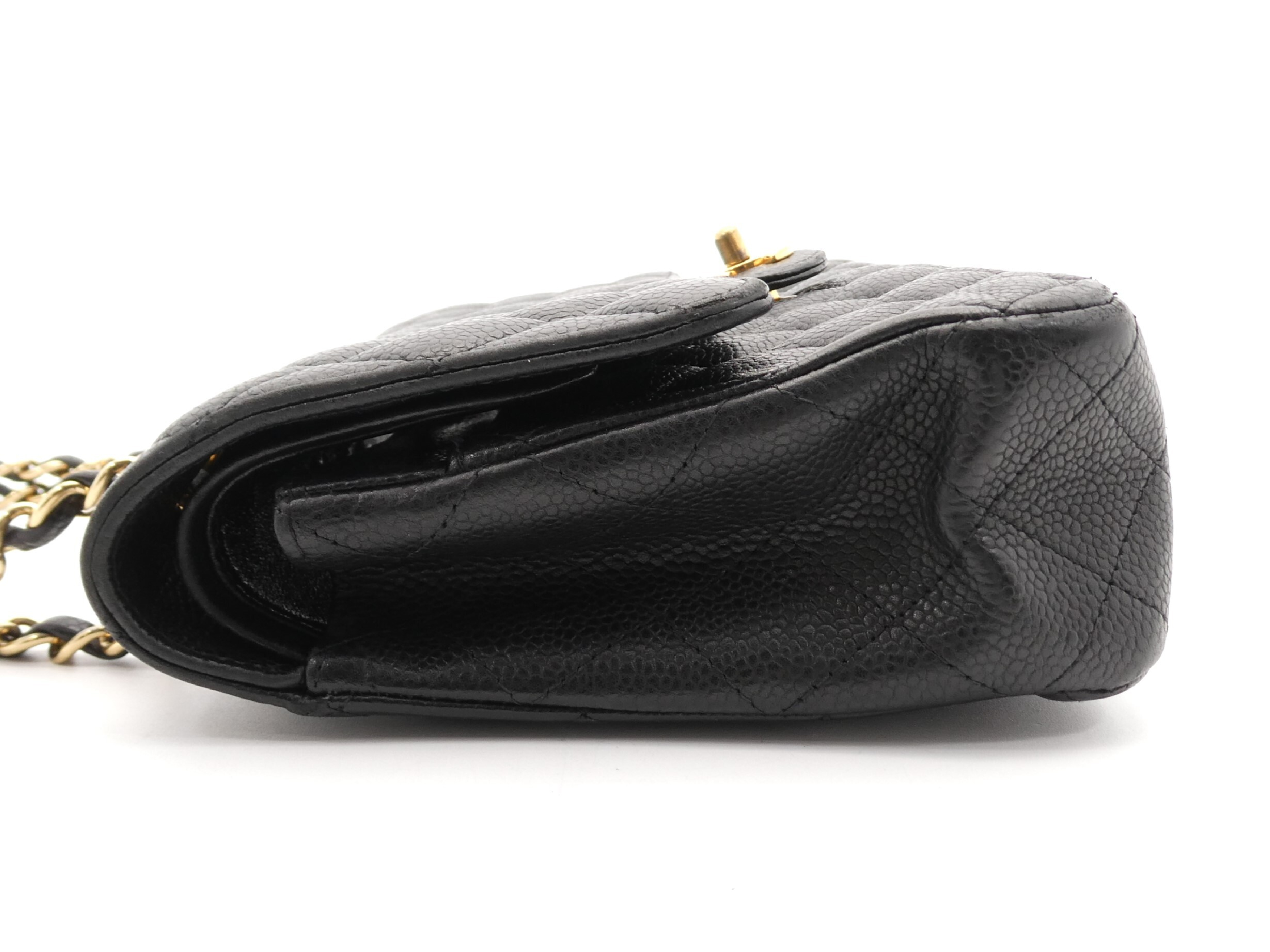 Matelassé Coco Mark Caviar Skin Double Flap Double Chain Shoulder Bag — view 3