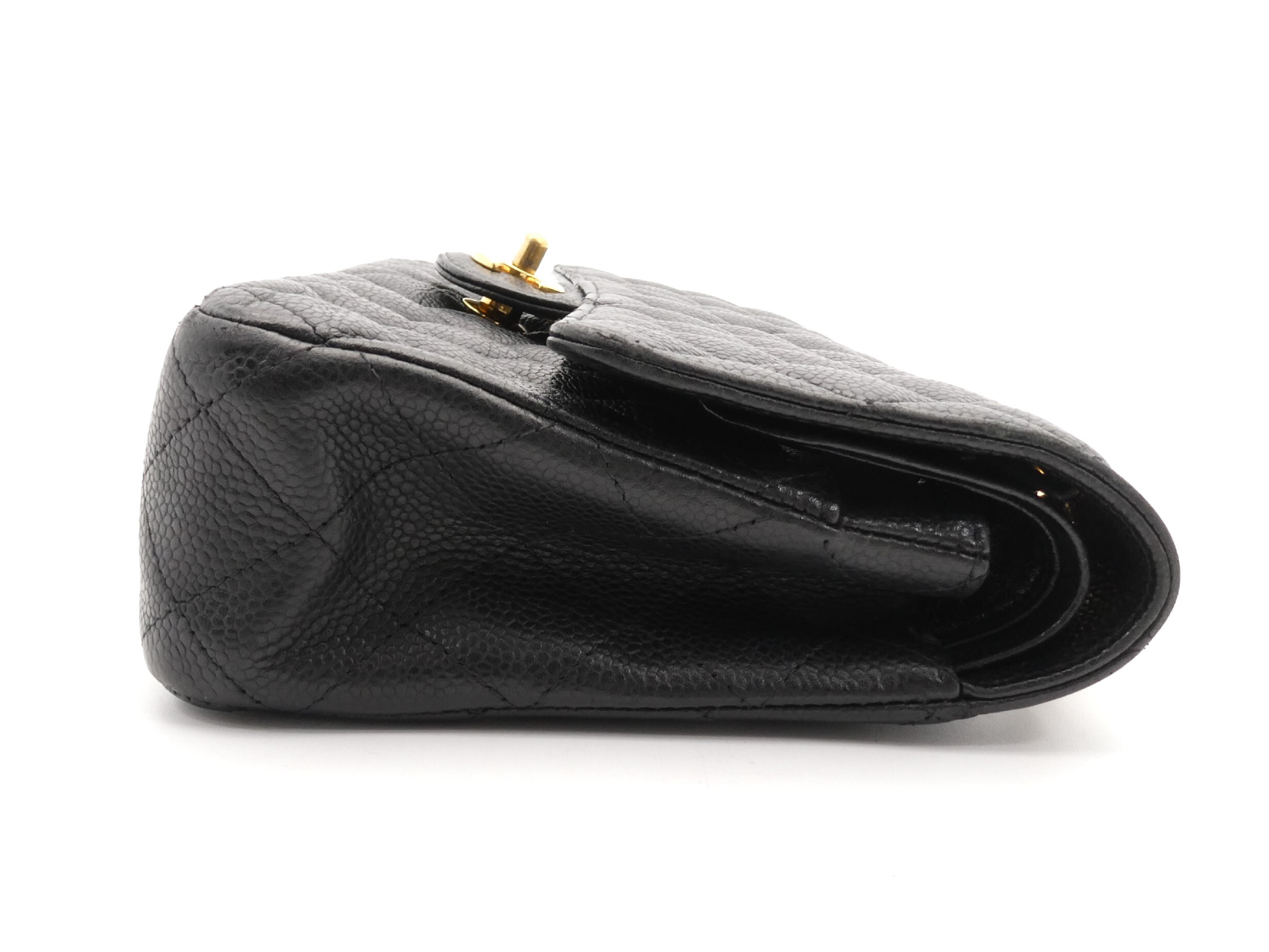 Matelassé Coco Mark Caviar Skin Double Flap Double Chain Shoulder Bag — view 4