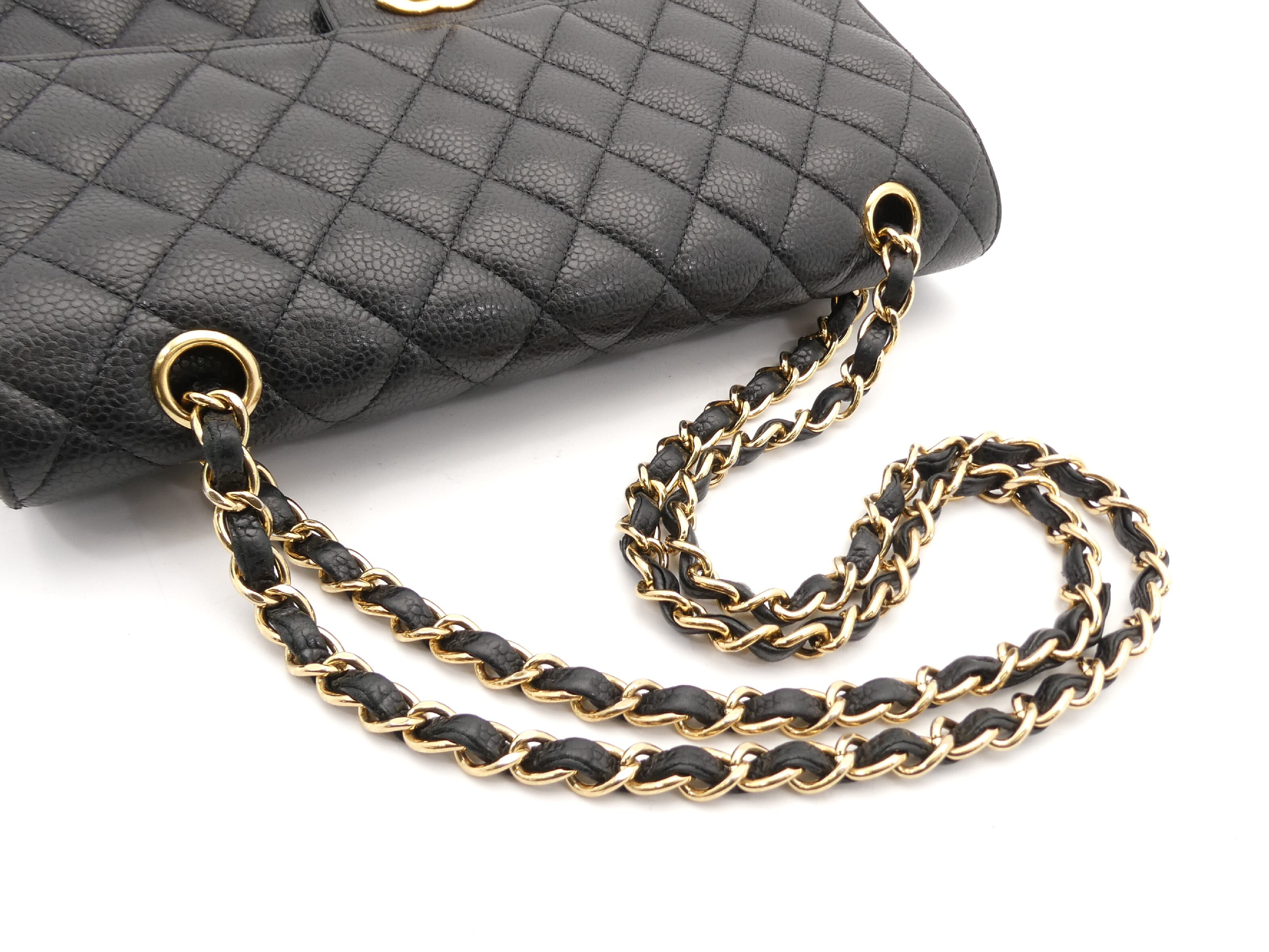 Matelassé Coco Mark Caviar Skin Double Flap Double Chain Shoulder Bag — view 6