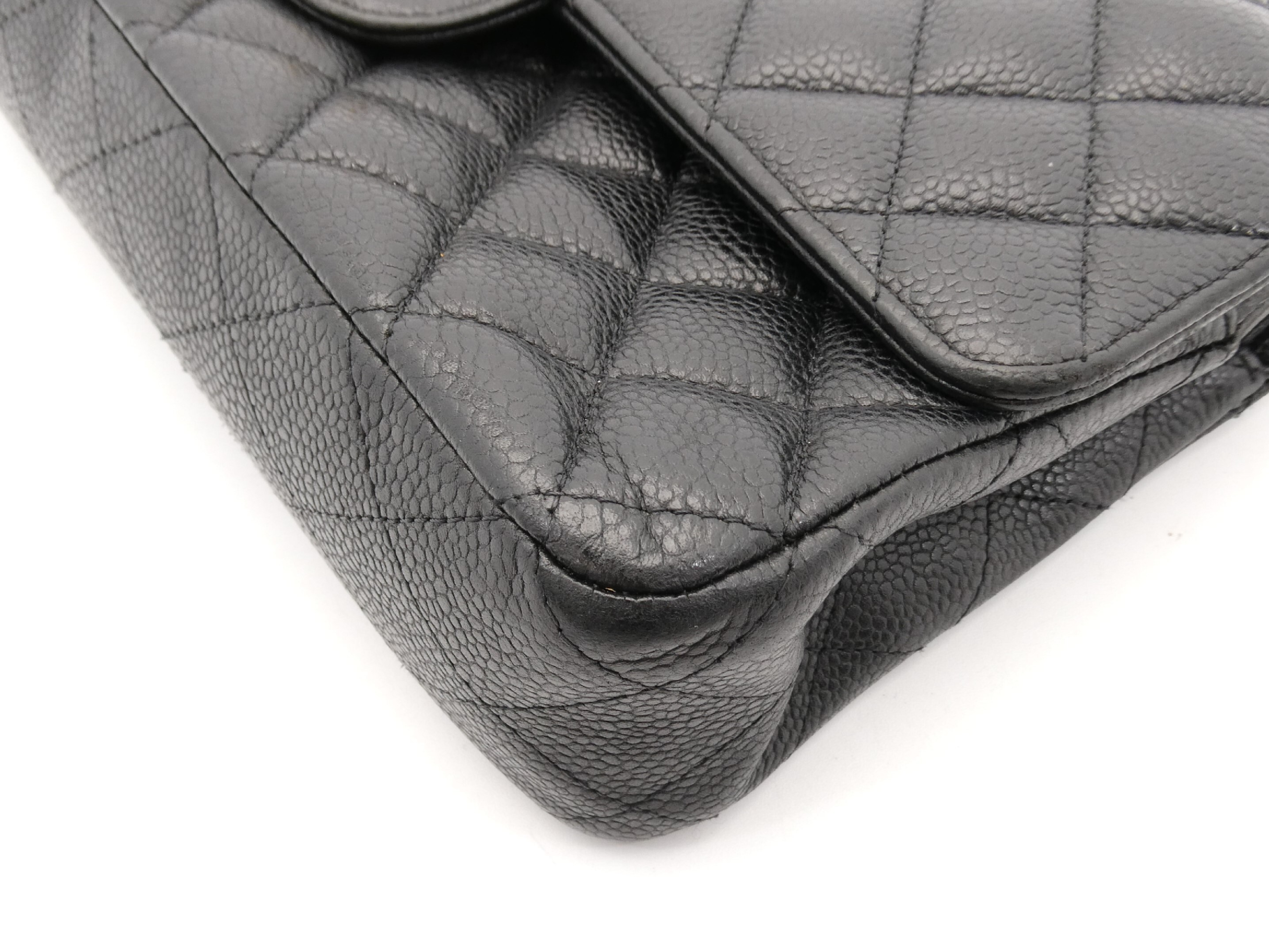 Matelassé Coco Mark Caviar Skin Double Flap Double Chain Shoulder Bag — view 10