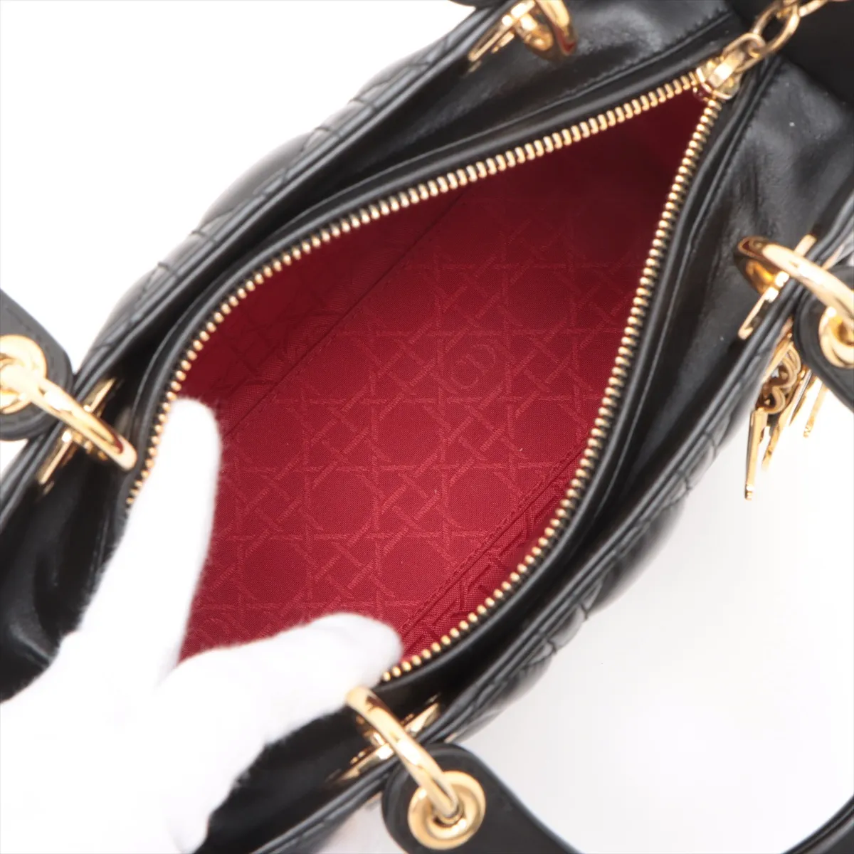 Lady Dior Cannage Leather 2WAY Handbag Black — view 8