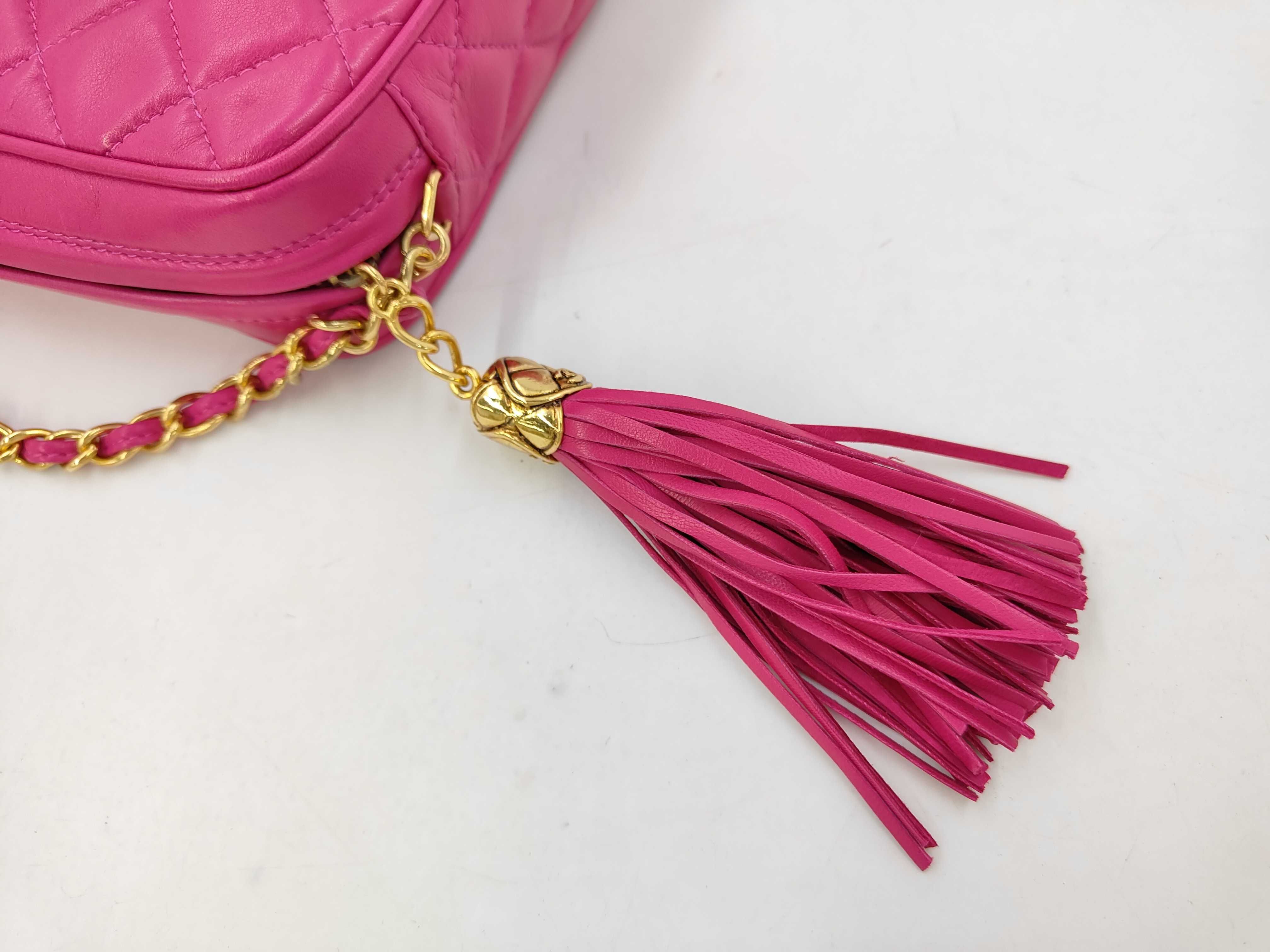 Lambskin Coco Mark Fringe Chain Pink Shoulder Bag — view 7