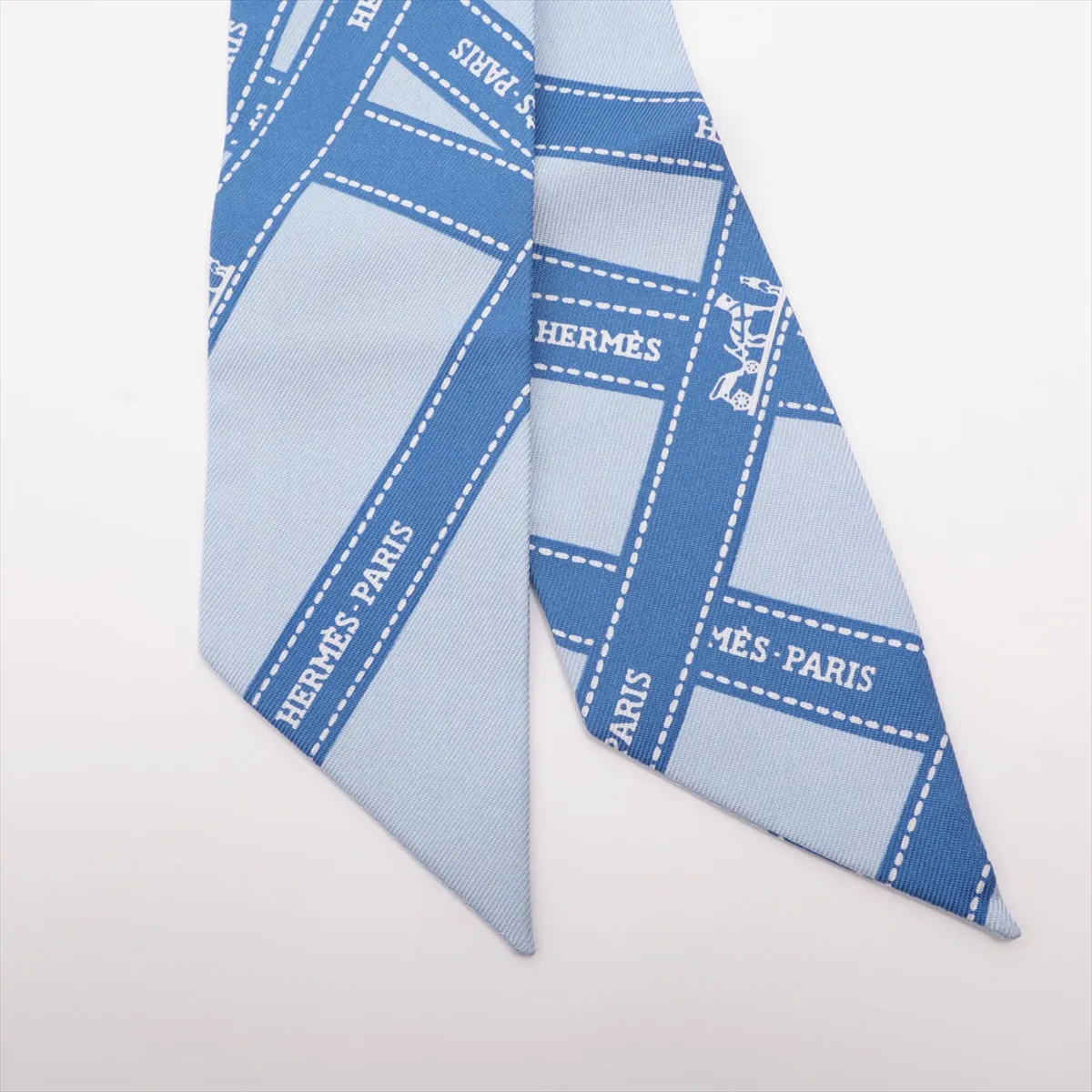 Twilly Bolduc Ribbon Scarf, Silk, Blue, Slight wear and — view 2
