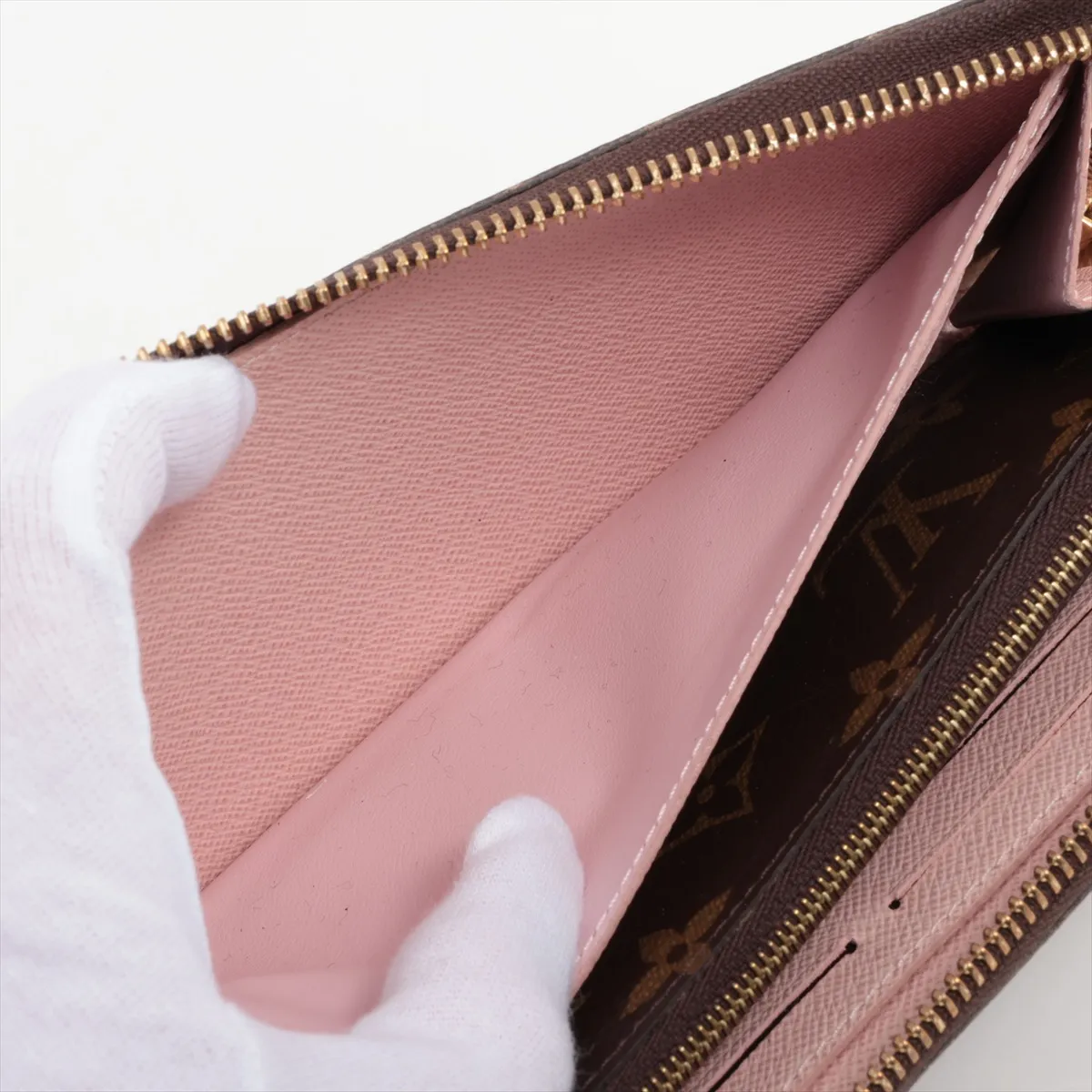 Monogram Portefeuille Clemence M61298 Rose Ballerine Round Zip Wallet RFID Reactive — view 4