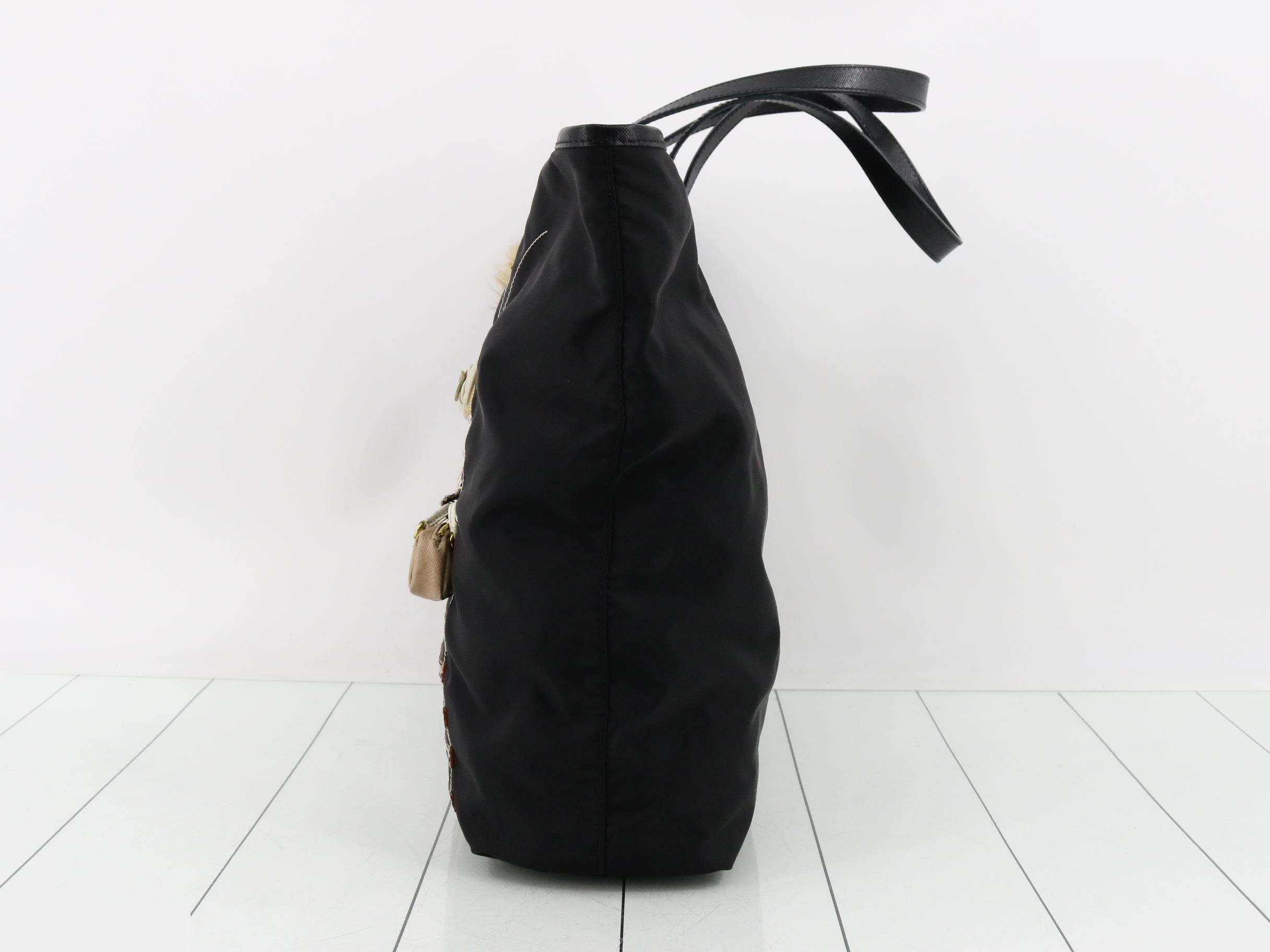 Robot Shopper Tote, Tessuto/Saffiano Leather, Black, Silver Hardware, Dust Bag Included — view 3