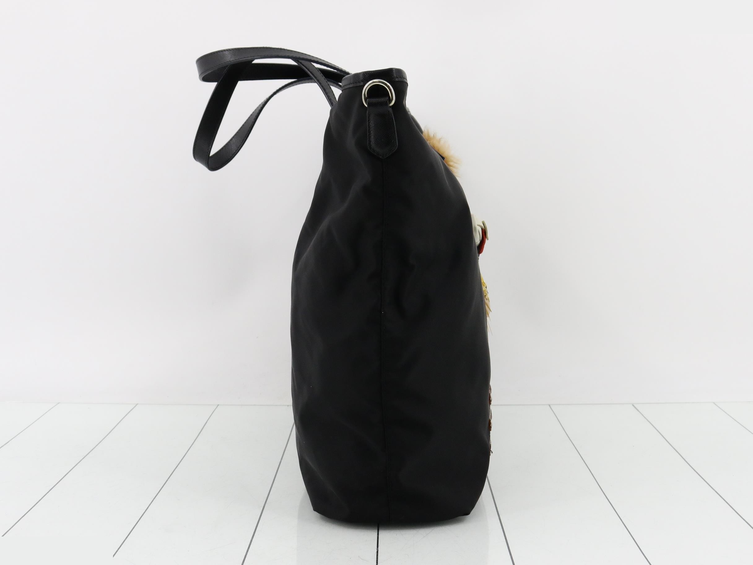 Robot Shopper Tote, Tessuto/Saffiano Leather, Black, Silver Hardware, Dust Bag Included — view 4