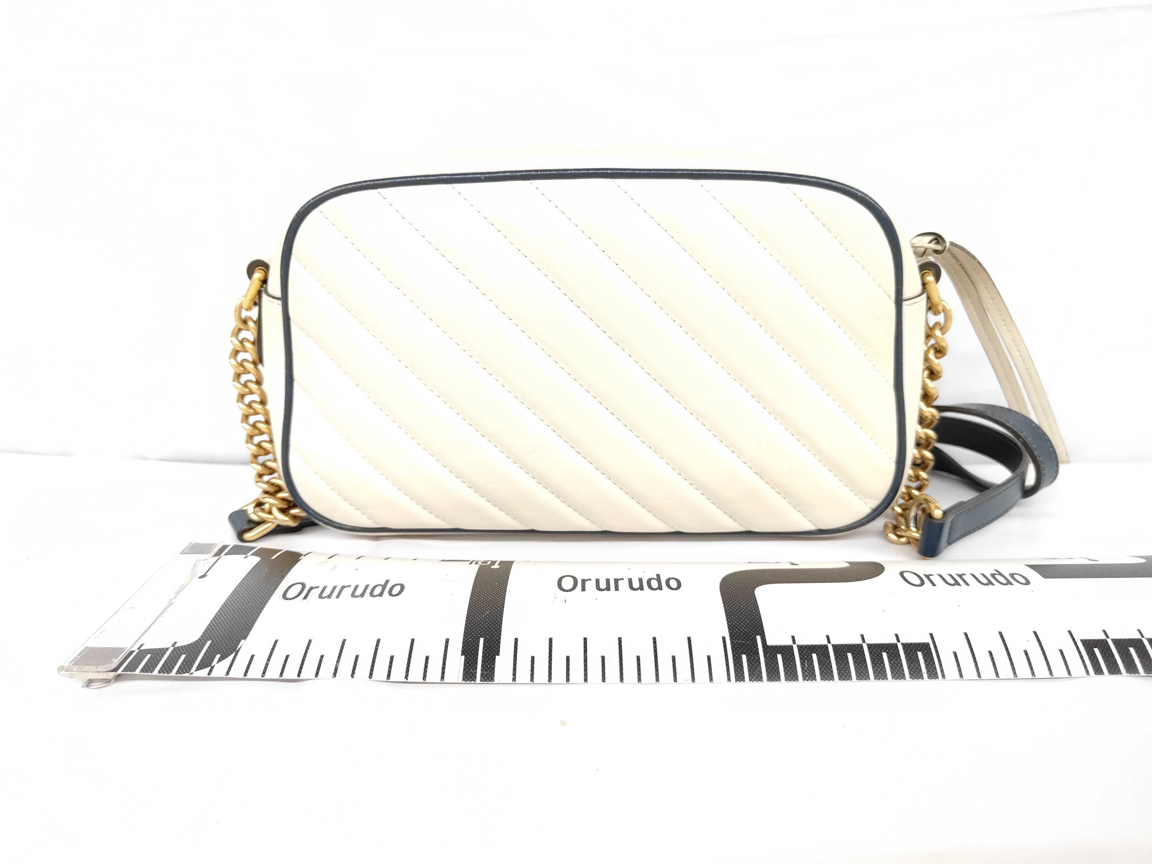 GG Marmont Leather Shoulder Bag, Ivory/Navy, Women's, 447632, Free Shipping, Used, z10847 — view 2