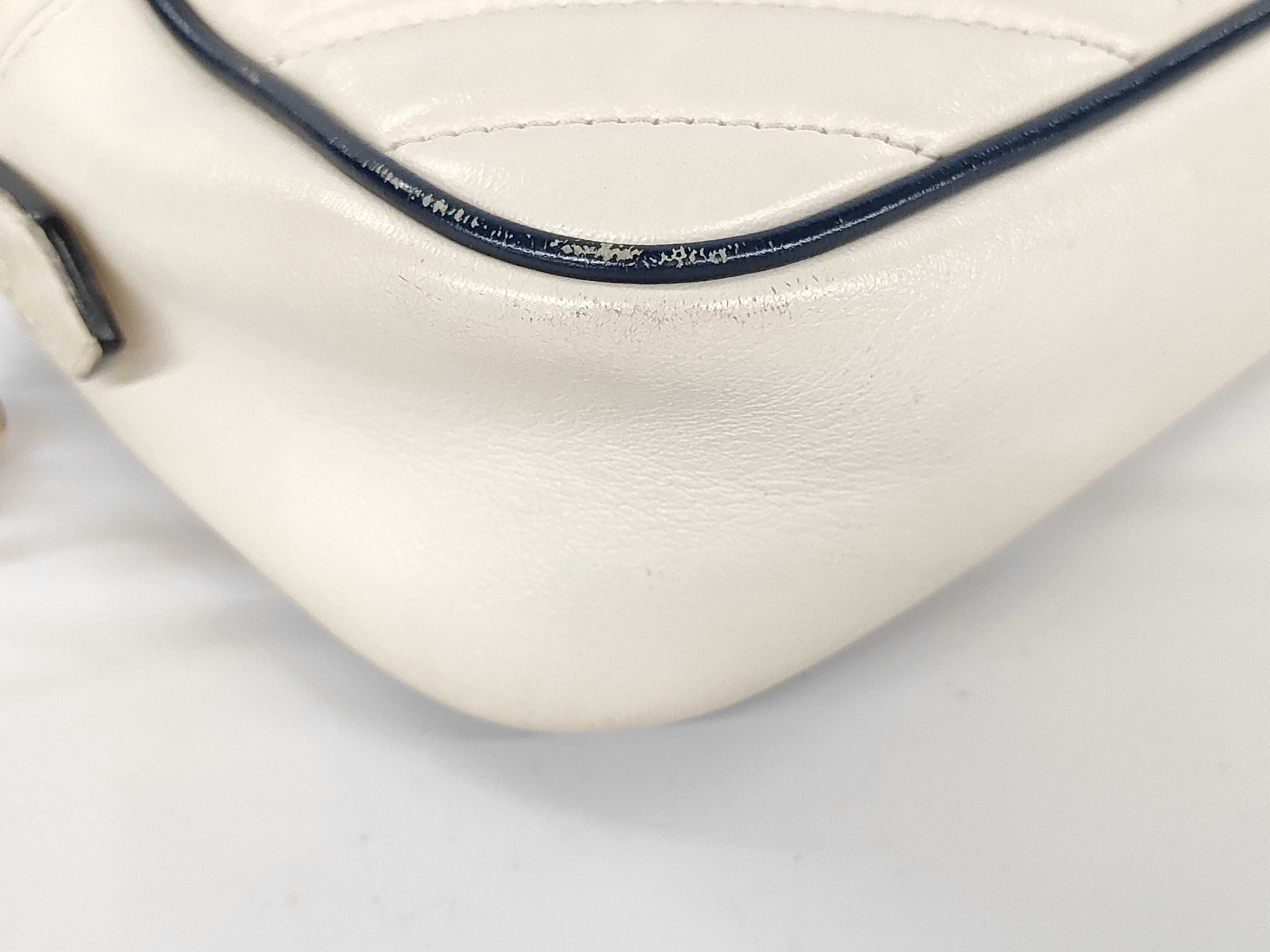 GG Marmont Leather Shoulder Bag, Ivory/Navy, Women's, 447632, Free Shipping, Used, z10847 — view 5