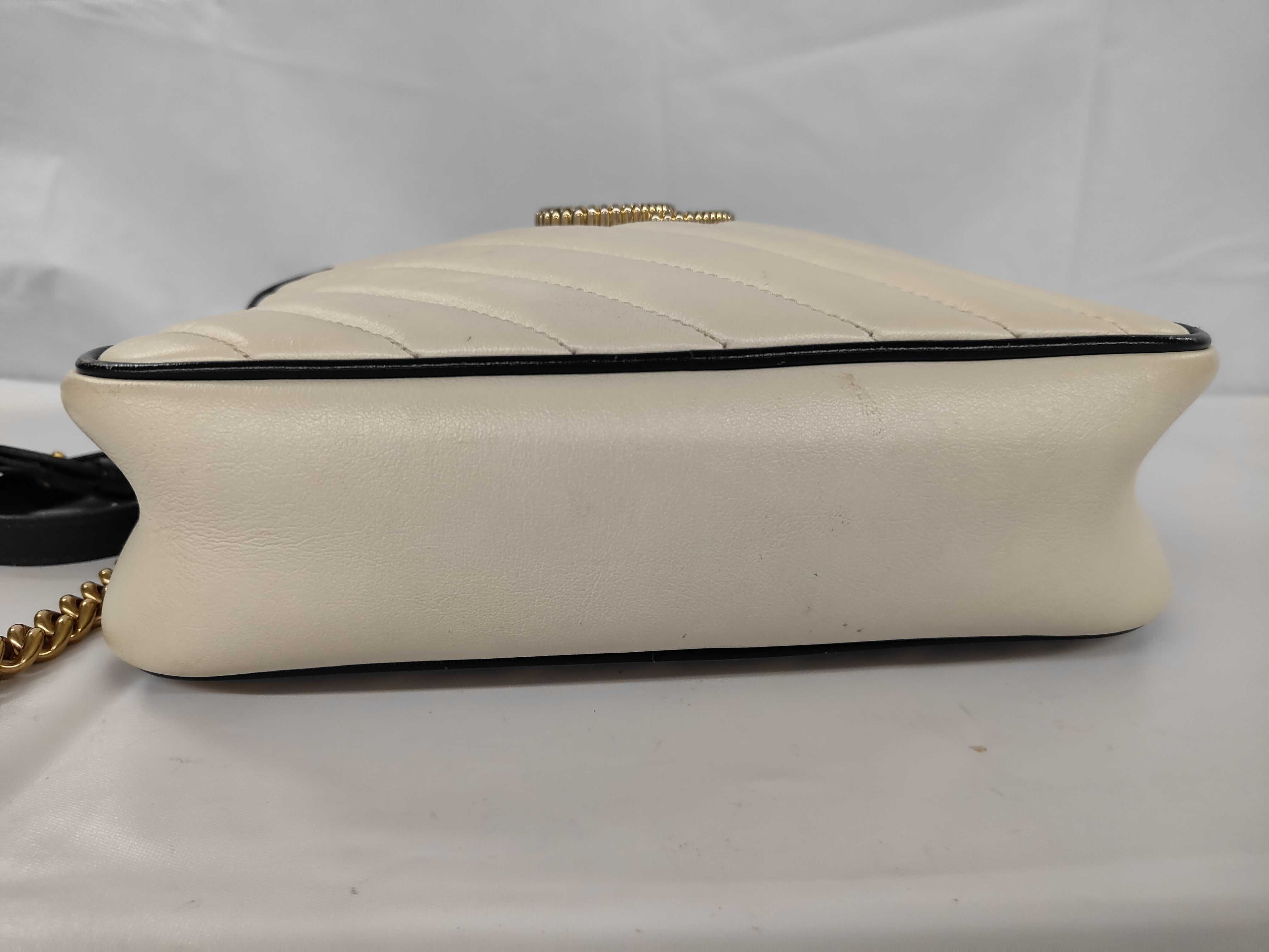 GG Marmont Leather Shoulder Bag, Ivory/Navy, Women's, 447632, Free Shipping, Used, z10847 — view 6