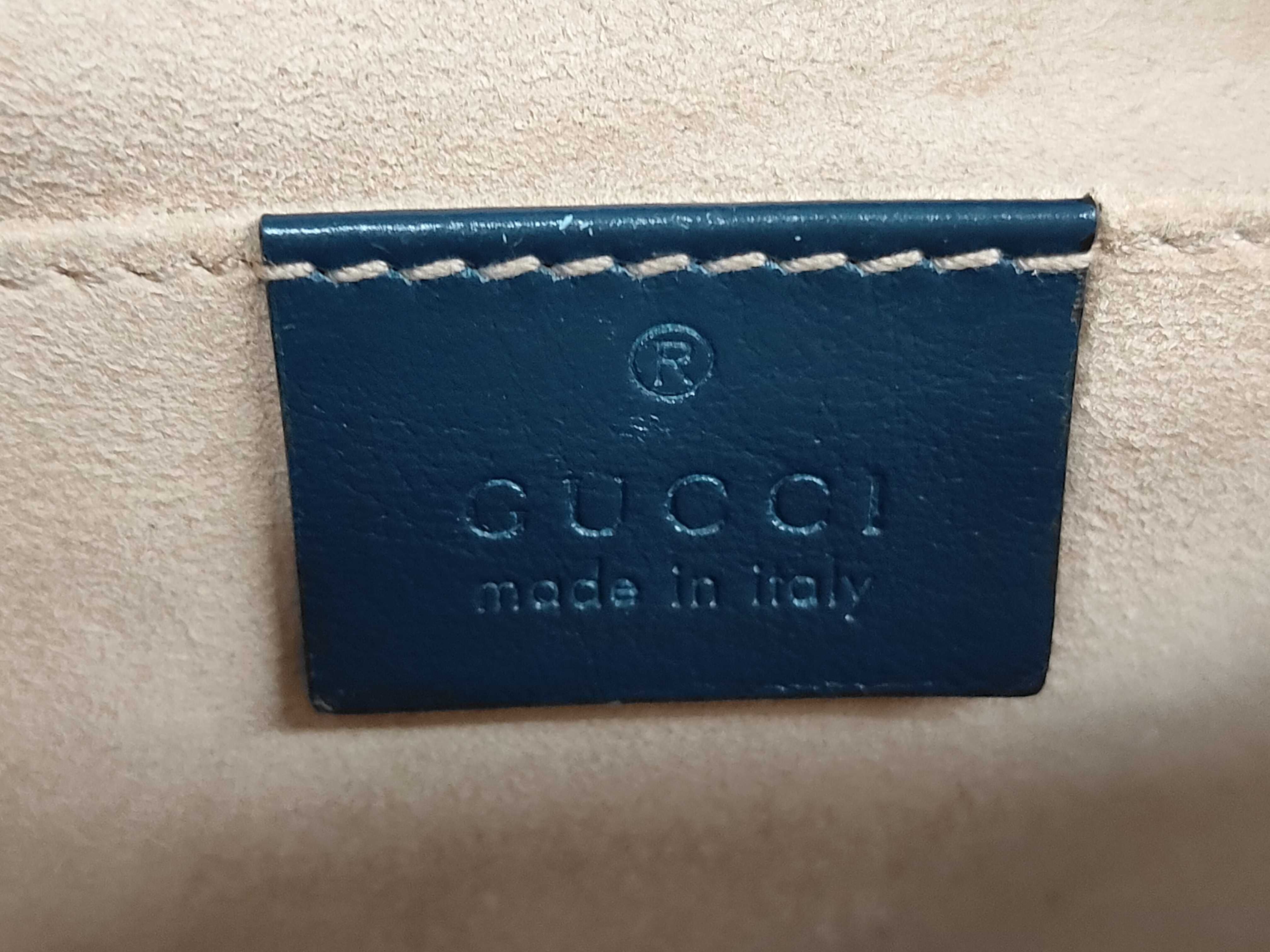 GG Marmont Leather Shoulder Bag, Ivory/Navy, Women's, 447632, Free Shipping, Used, z10847 — view 10