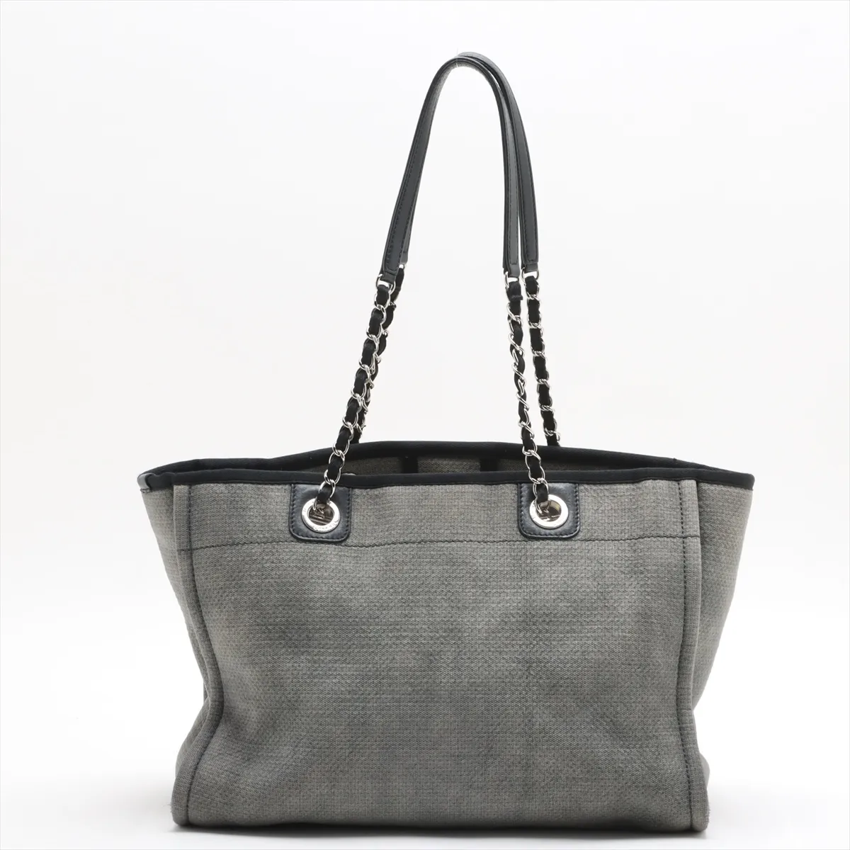 Deauville MM canvas x leather chain tote bag gray x black silver hardware 16078238 16th series A67001 — view 2