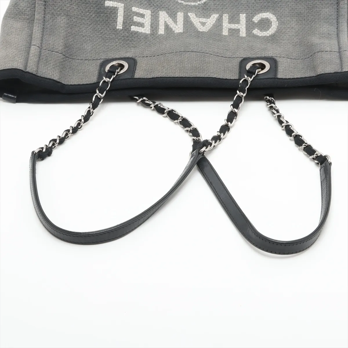 Deauville MM canvas x leather chain tote bag gray x black silver hardware 16078238 16th series A67001 — view 5