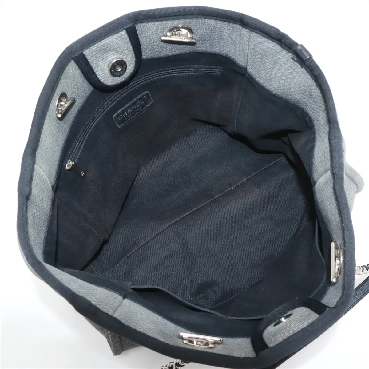 Deauville MM canvas x leather chain tote bag gray x black silver hardware 16078238 16th series A67001 — view 7