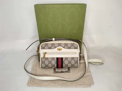 GG Supreme Ophidia PVC x Leather Shoulder Bag, Beige, 517350 (Shoulder Bag)