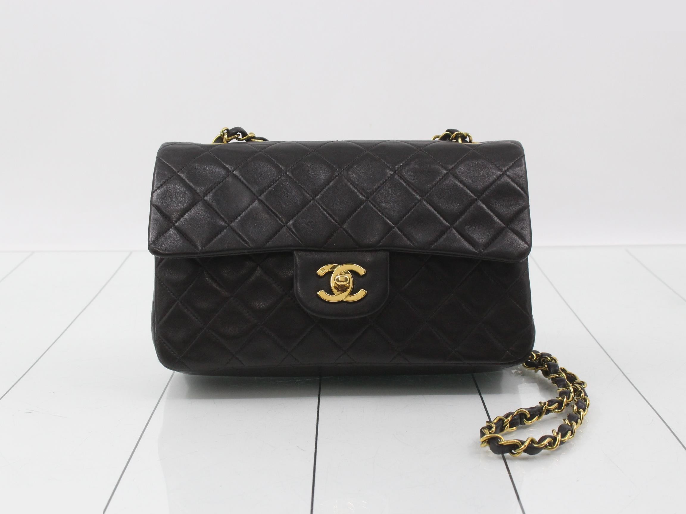 Matelassé 23 Double Chain Shoulder Bag, Double Flap, Lambskin, Black, Series 2, W23