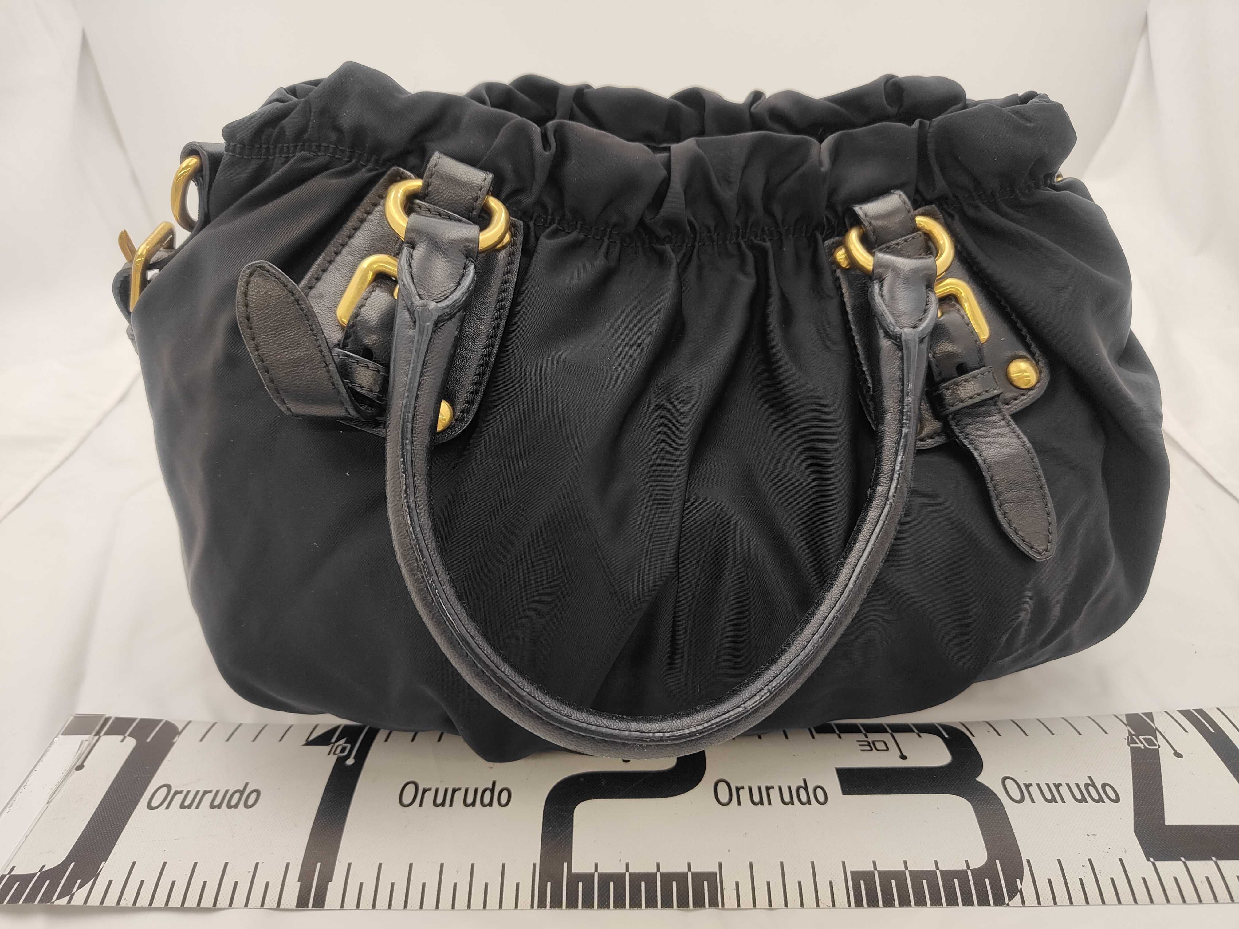 Nylon Gathered 2-Way Handbag Black Handbag — view 2