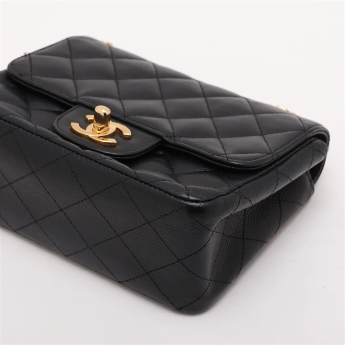 Mini Matelassé 17 Caviar Skin Single Flap Single Chain Bag, Black with Gold Hardware, 11473820, Serial Number 11-A35200 — view 3