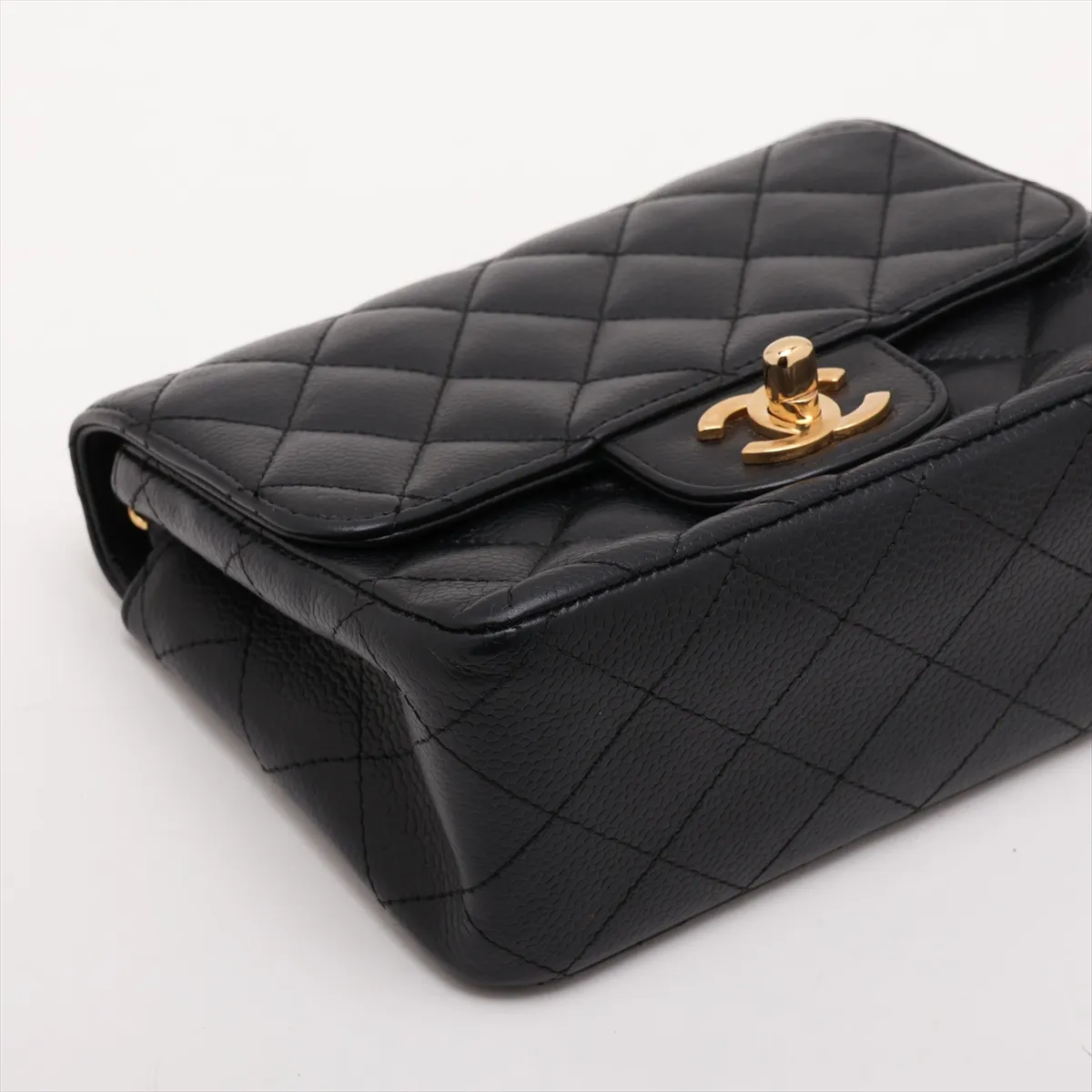 Mini Matelassé 17 Caviar Skin Single Flap Single Chain Bag, Black with Gold Hardware, 11473820, Serial Number 11-A35200 — view 4