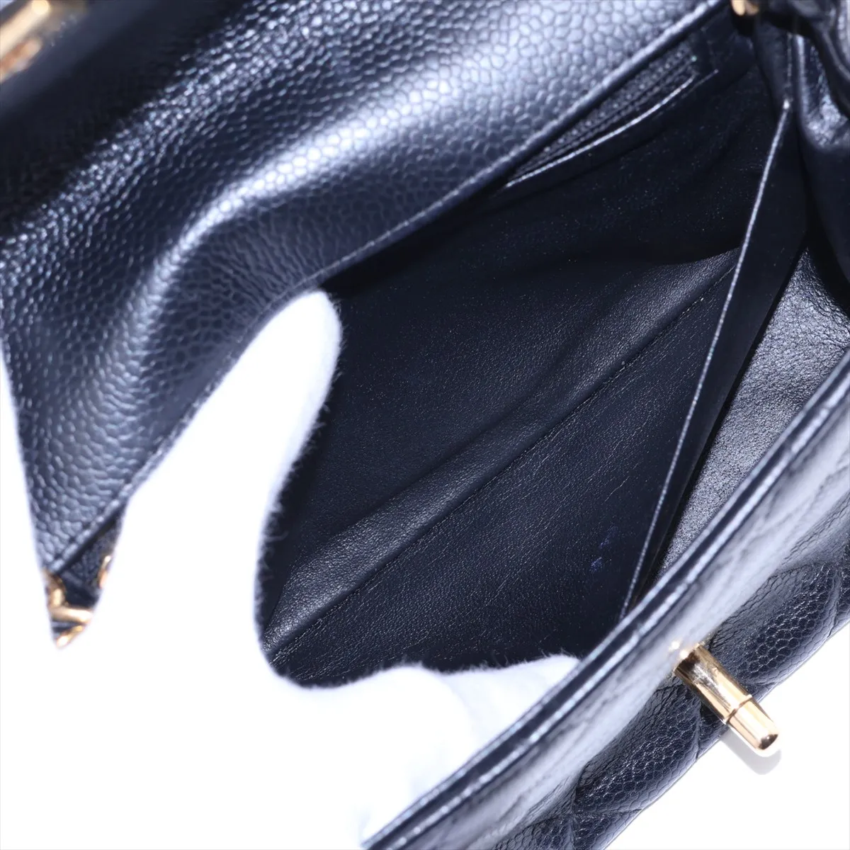 Mini Matelassé 17 Caviar Skin Single Flap Single Chain Bag, Black with Gold Hardware, 11473820, Serial Number 11-A35200 — view 8