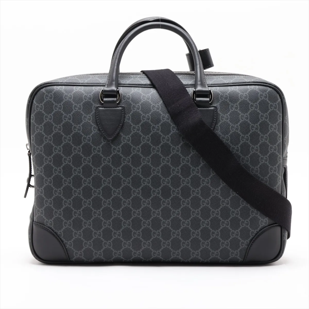 GG Supreme 821149 PVC x Leather 2-Way Business Bag, Black