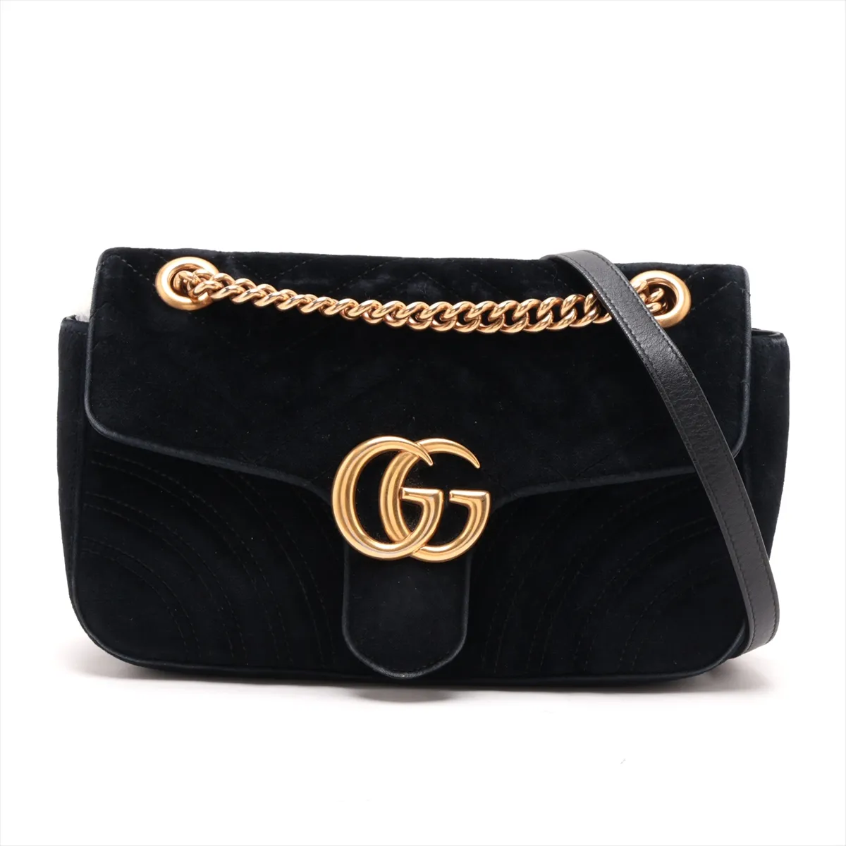 GG Velvet x Leather Chain Shoulder Bag Black 443497