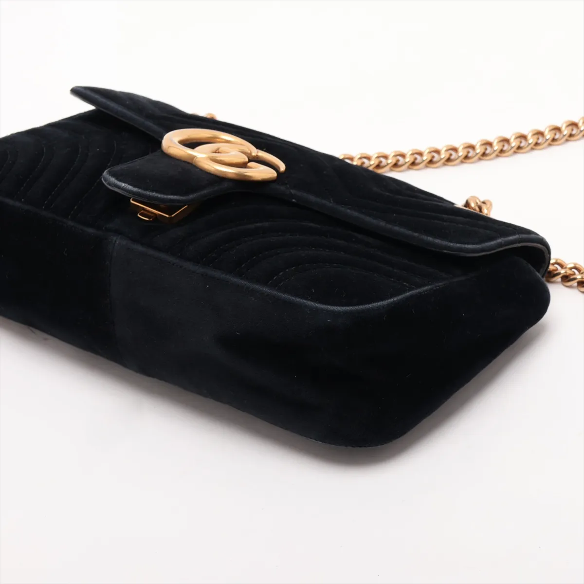 GG Velvet x Leather Chain Shoulder Bag Black 443497 — view 3