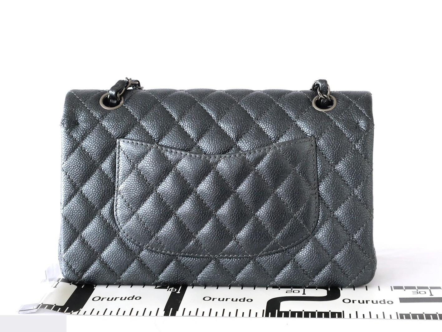 Caviar leather Matelassé 25, double flap, double chain, gray metallic. — view 2