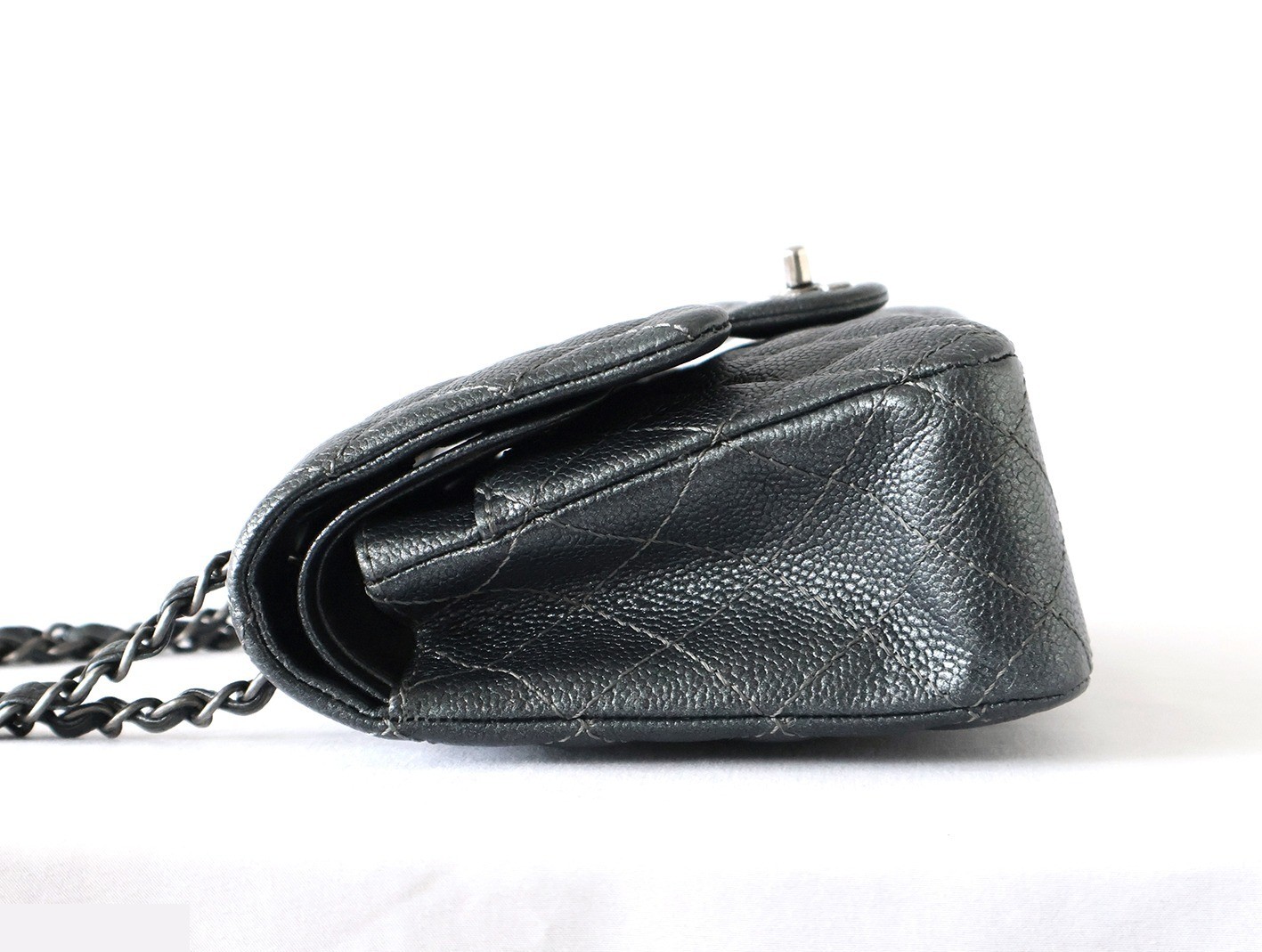 Caviar leather Matelassé 25, double flap, double chain, gray metallic. — view 6